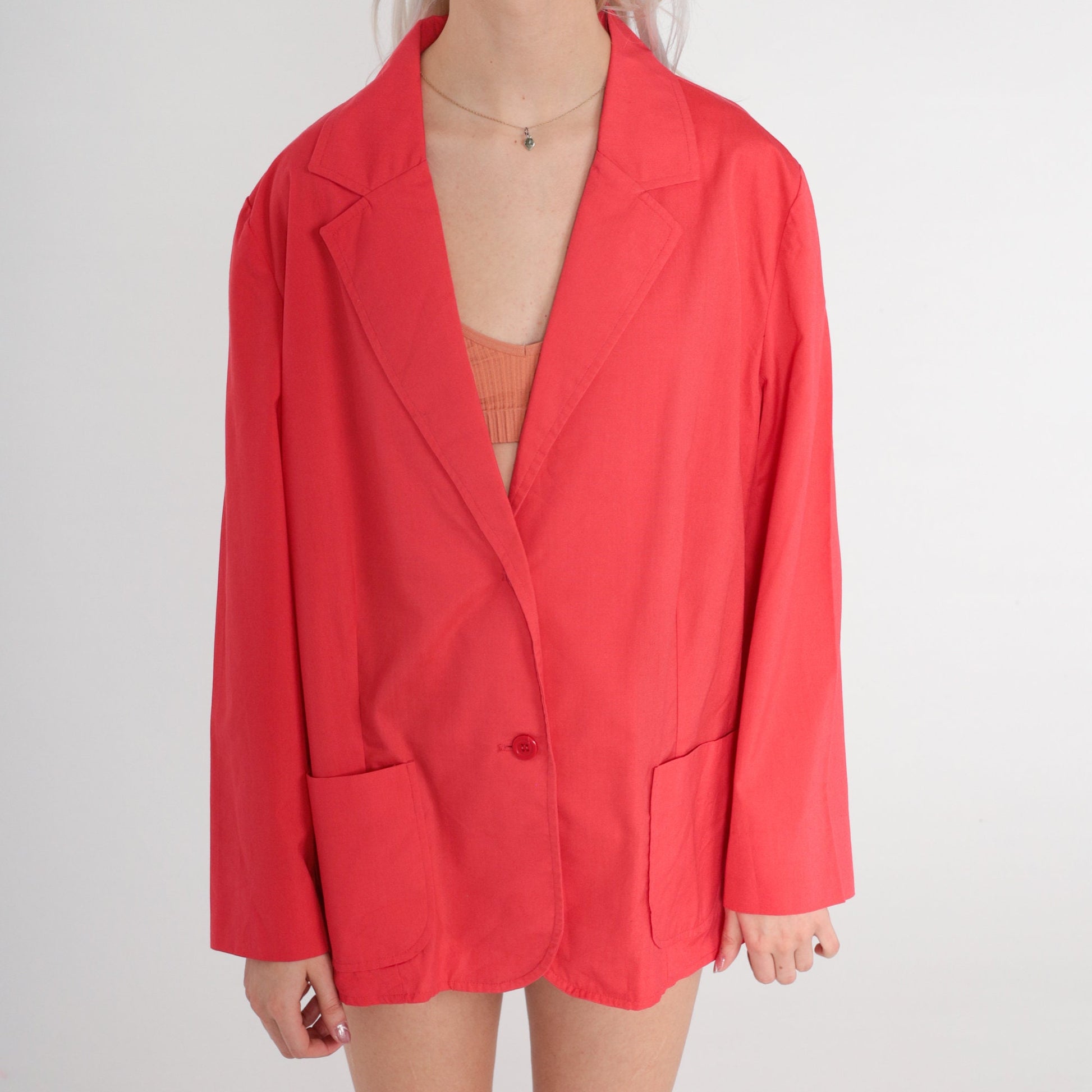 90s Coral Red Blazer Double Button Cotton Blend Jacket Medium