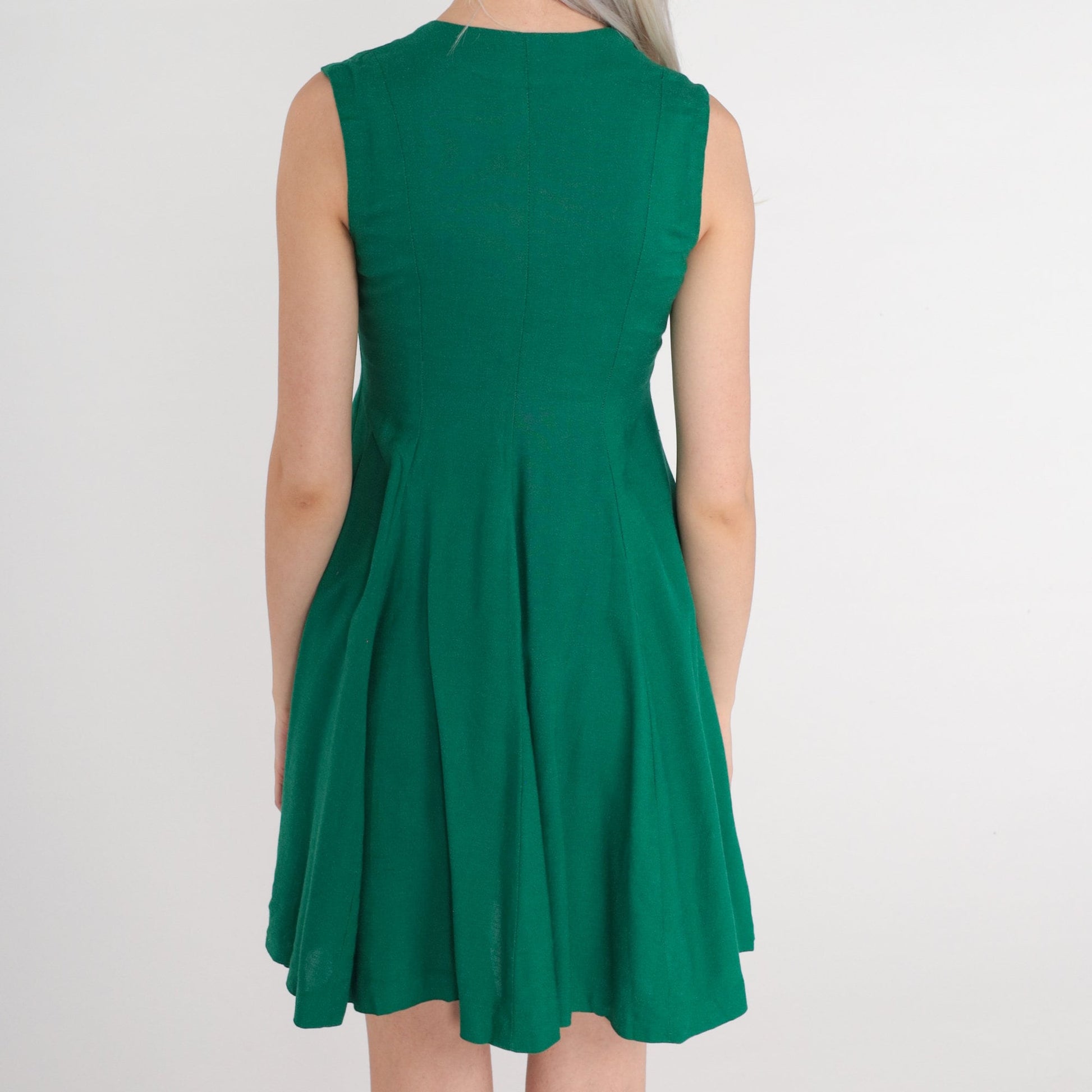 70s Green Mini Dress Open Front Sleeveless Scoop Neck Extra Small