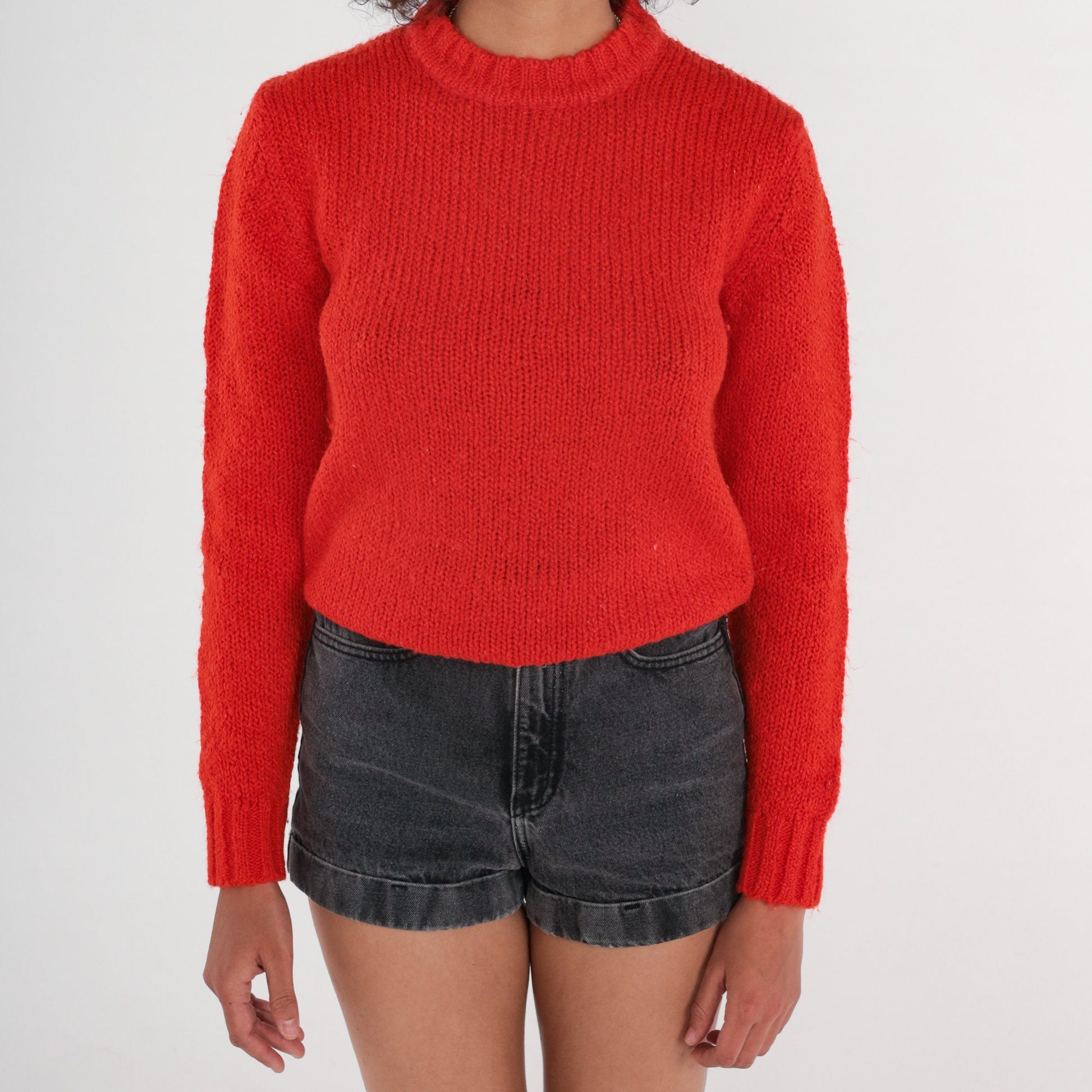 80s Red Knit Crewneck Sweater Pullover Small
