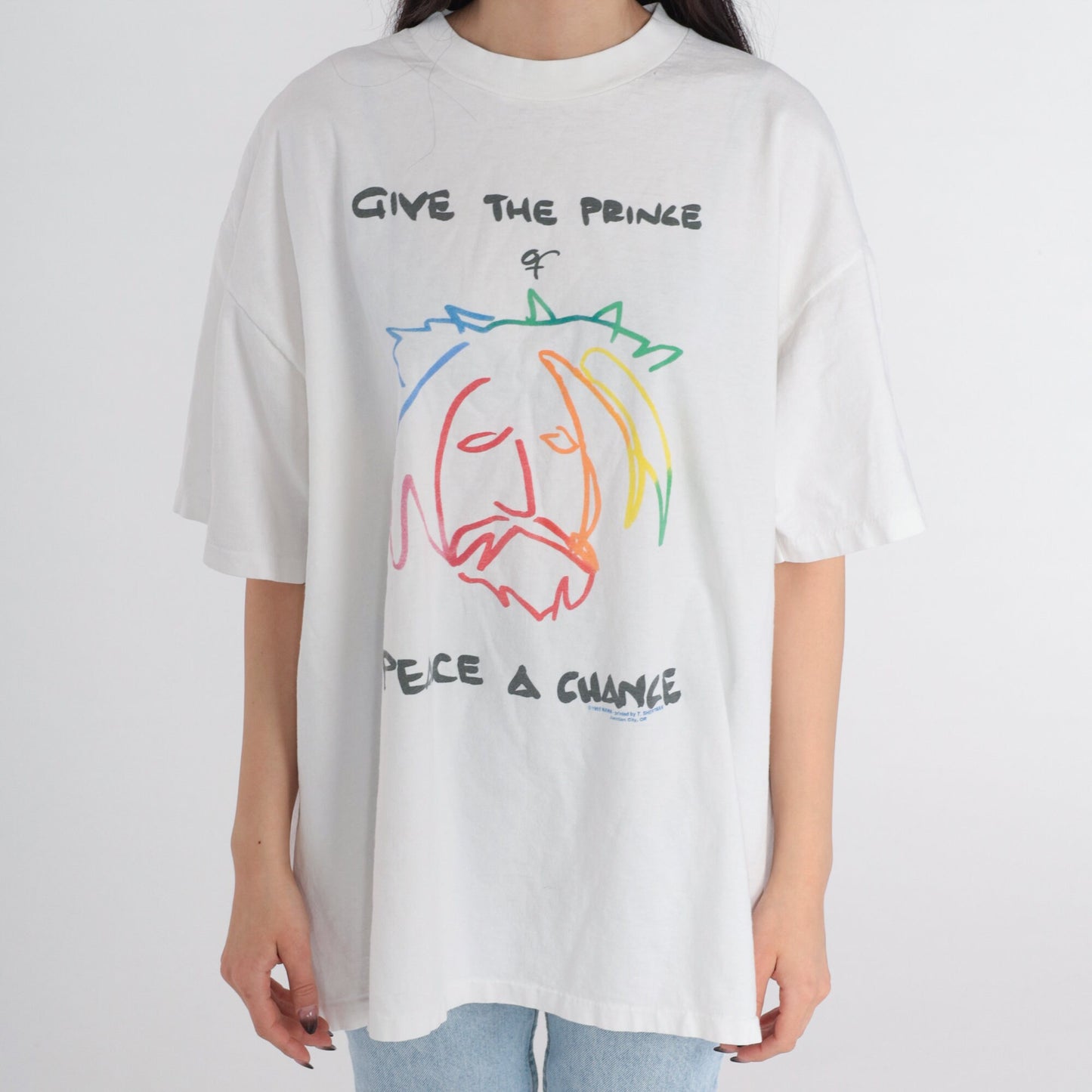 90s Christian Jesus Graphic Tee "Give the Prince of Peace a Chance" White Cotton XXL