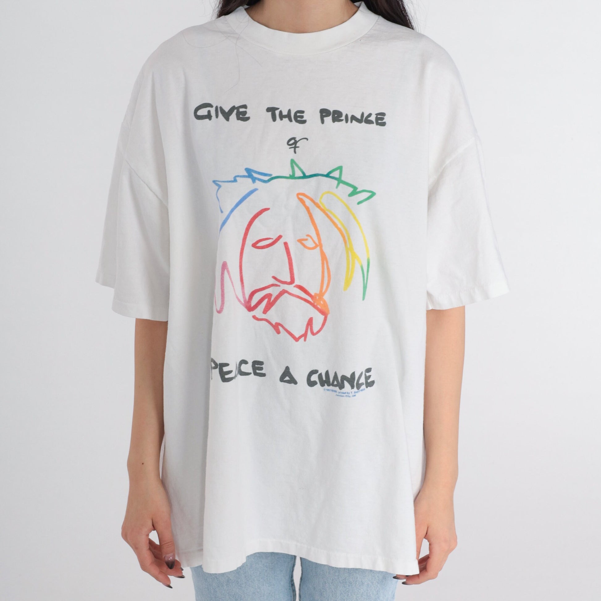 90s Christian Jesus Graphic Tee "Give the Prince of Peace a Chance" White Cotton XXL