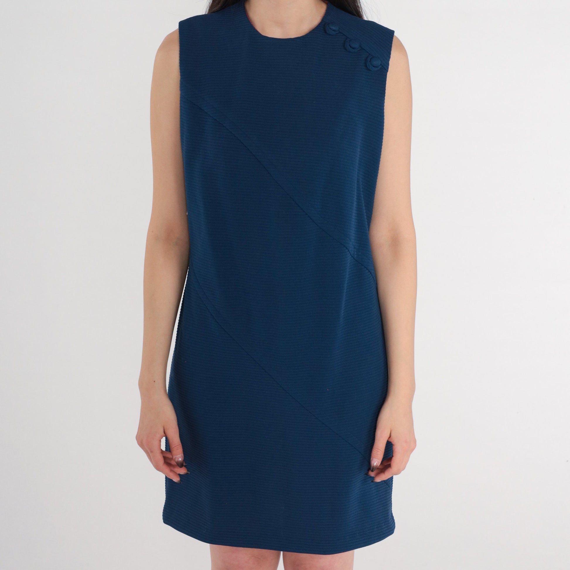 60s Navy Shift Dress Mini Sleeveless Mod Dress Small S