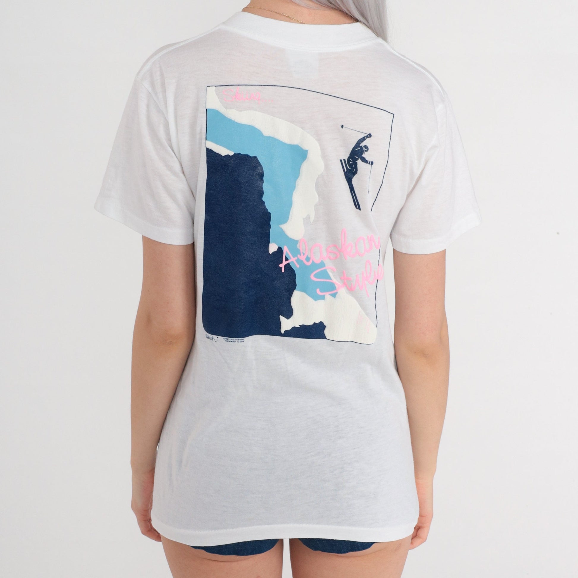80s Ski Alaska Graphic T-Shirt Single Stitch Burnout Tee Small S