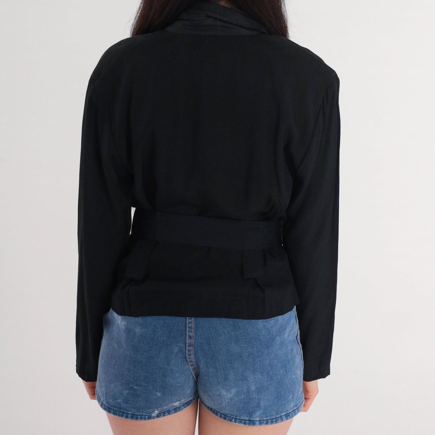 90s Joule Black Blazer Deep V Neck Belted Structured Jacket Small