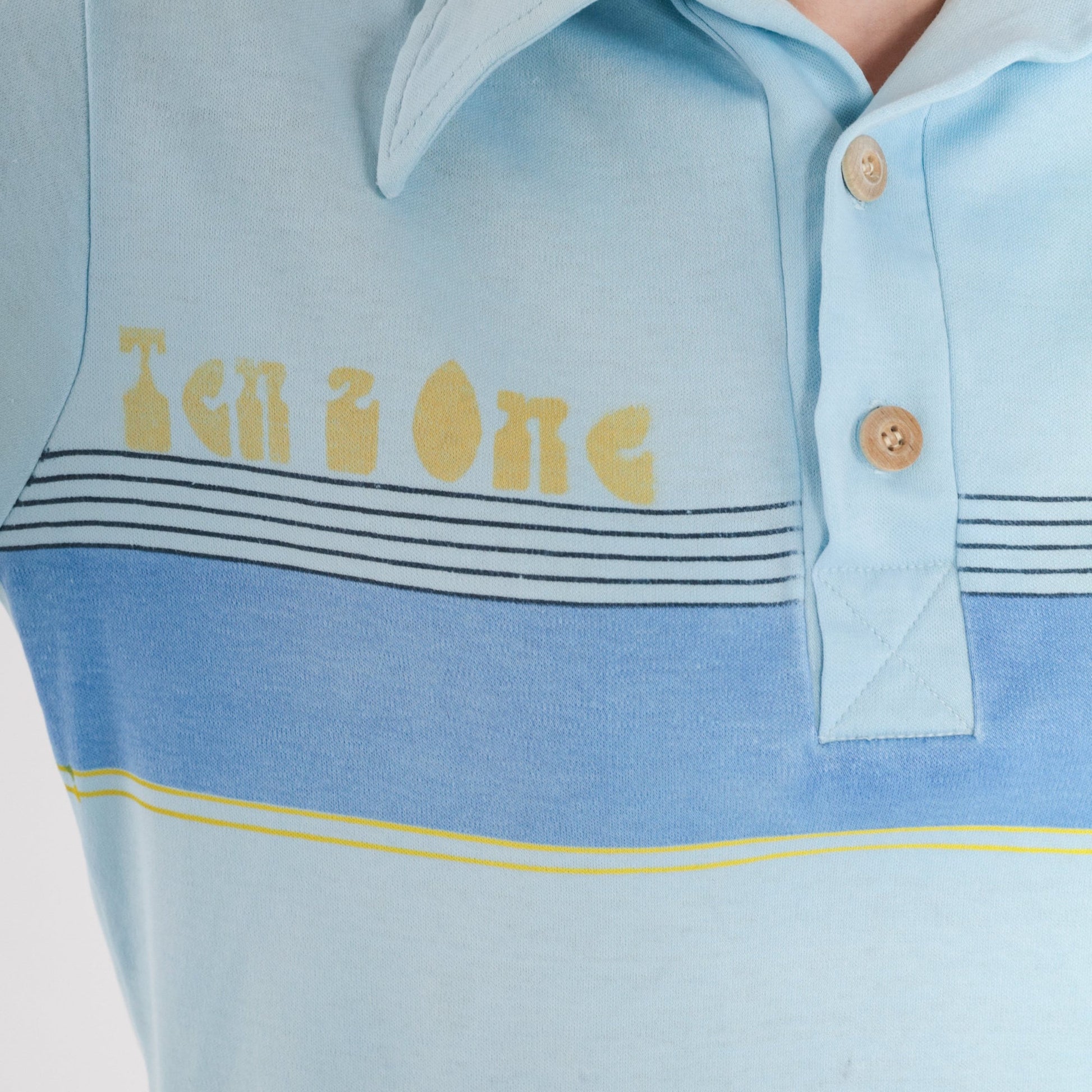 70s Ocean Pacific Tenz One Striped Polo Shirt Blue Small