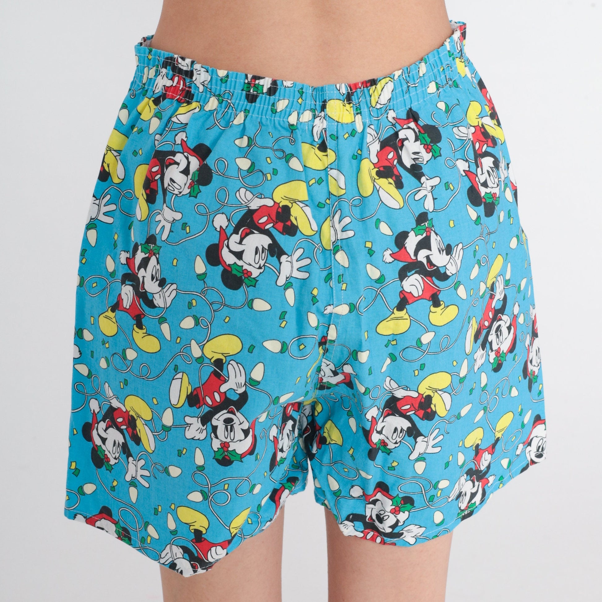 80s Mickey Mouse Christmas Boxer Shorts Blue Cotton Disney Large L
