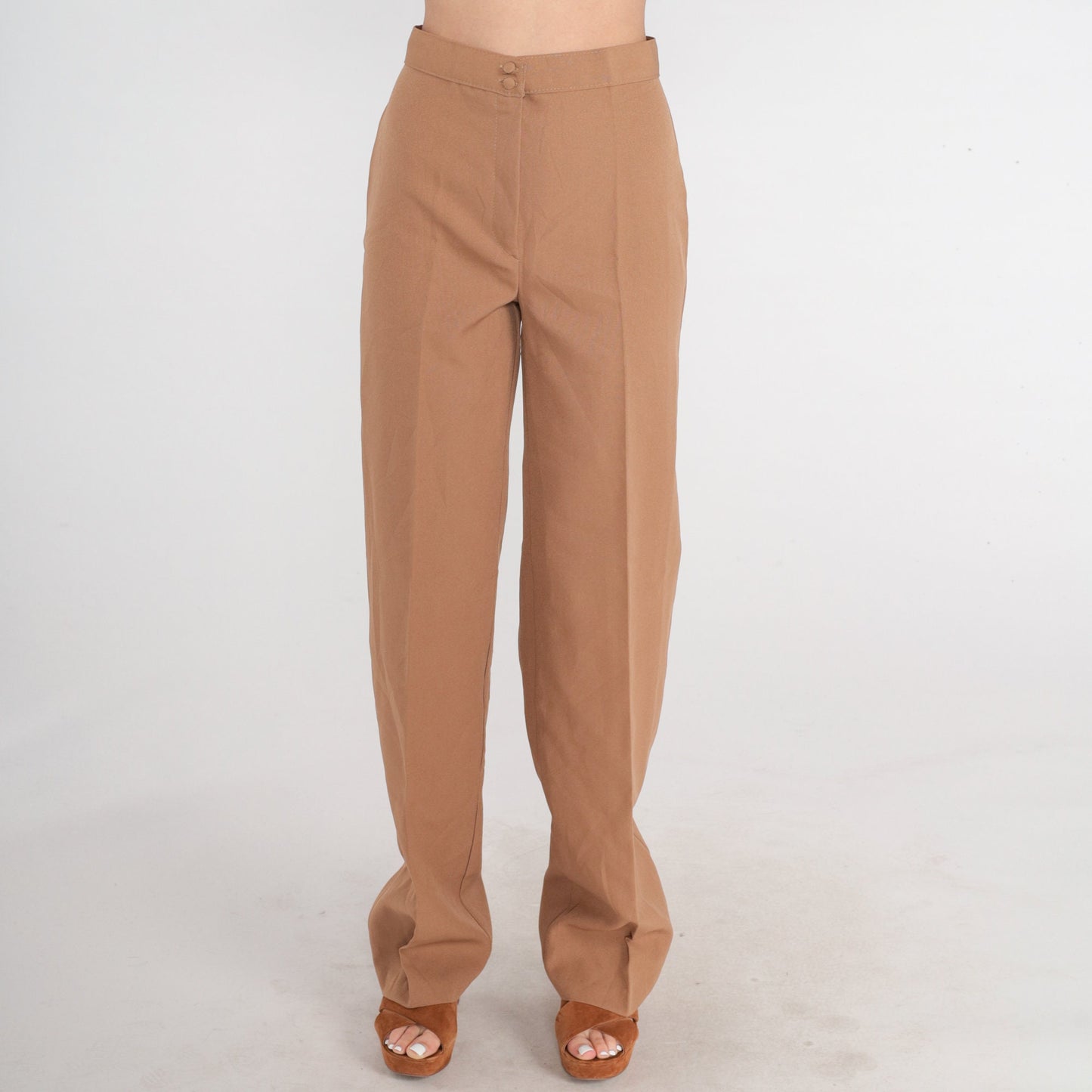 70s Cocoa Brown High-Waisted Straight Leg Trousers Small Extra Long