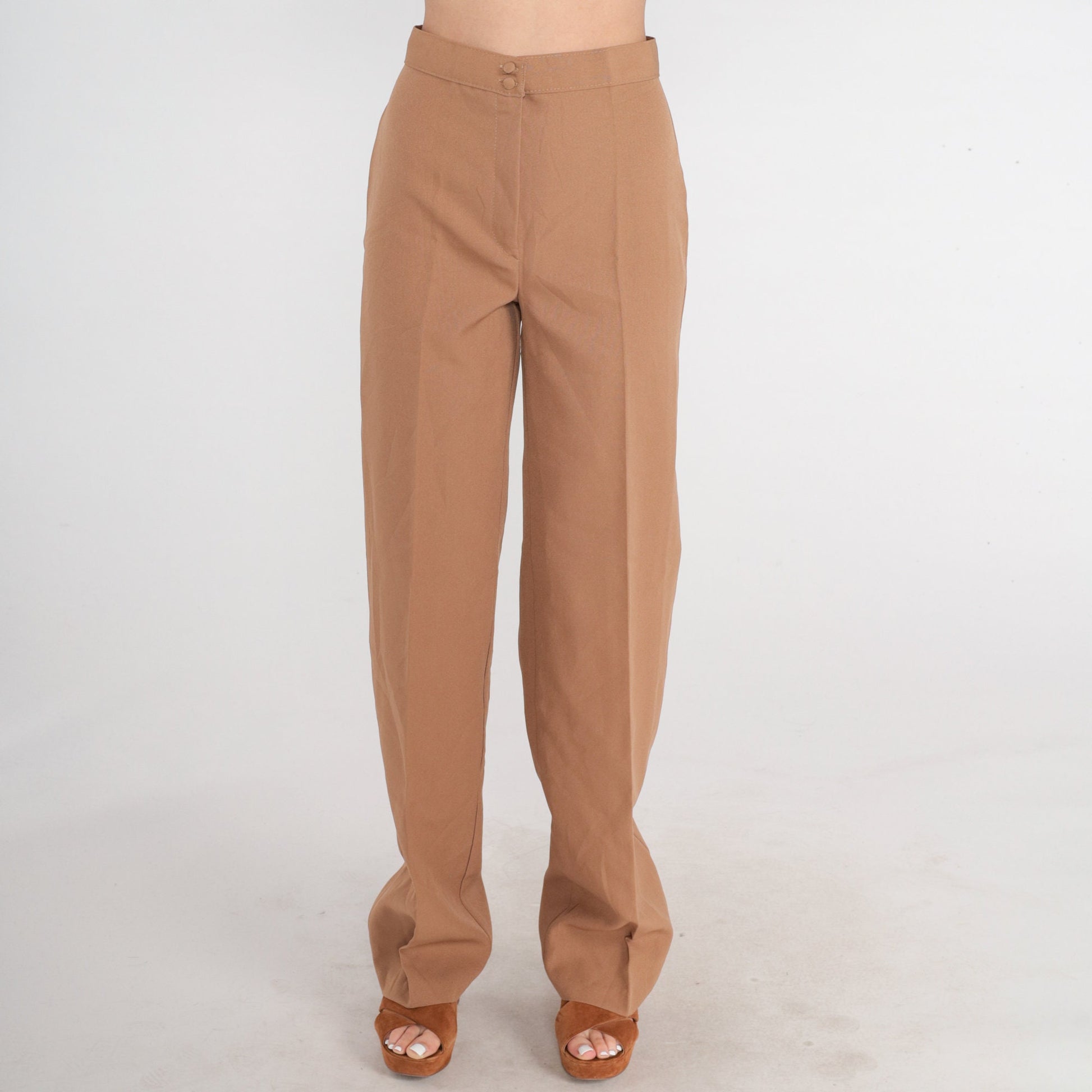 70s Cocoa Brown High-Waisted Straight Leg Trousers Small Extra Long