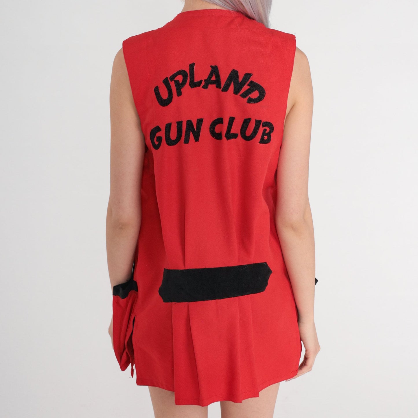 70s Upland Gun Club Hunting Vest Red Black Cargo Sleeveless Zip Large