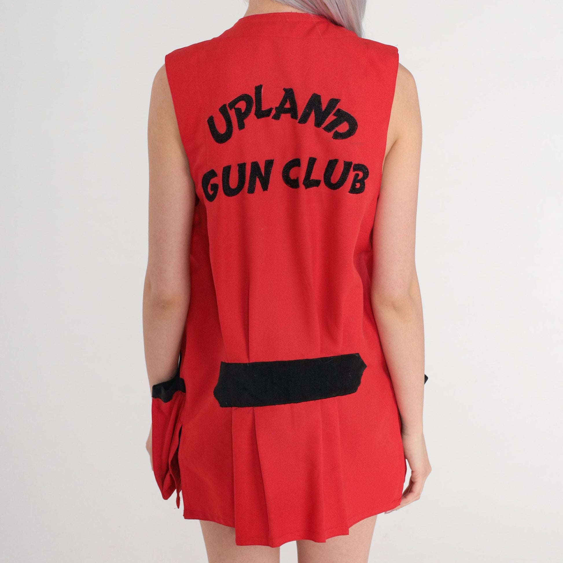 70s Upland Gun Club Hunting Vest Red Black Cargo Sleeveless Zip Large