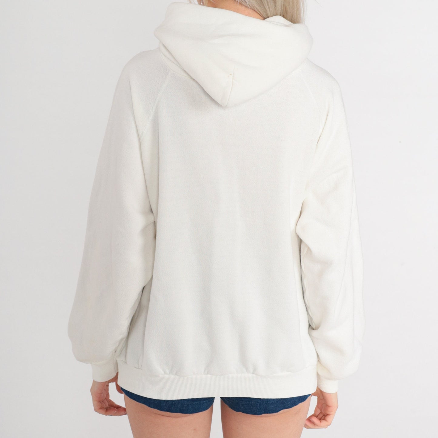 90s San Francisco Beach Club Hoodie White Raglan Graphic Sweatshirt Large