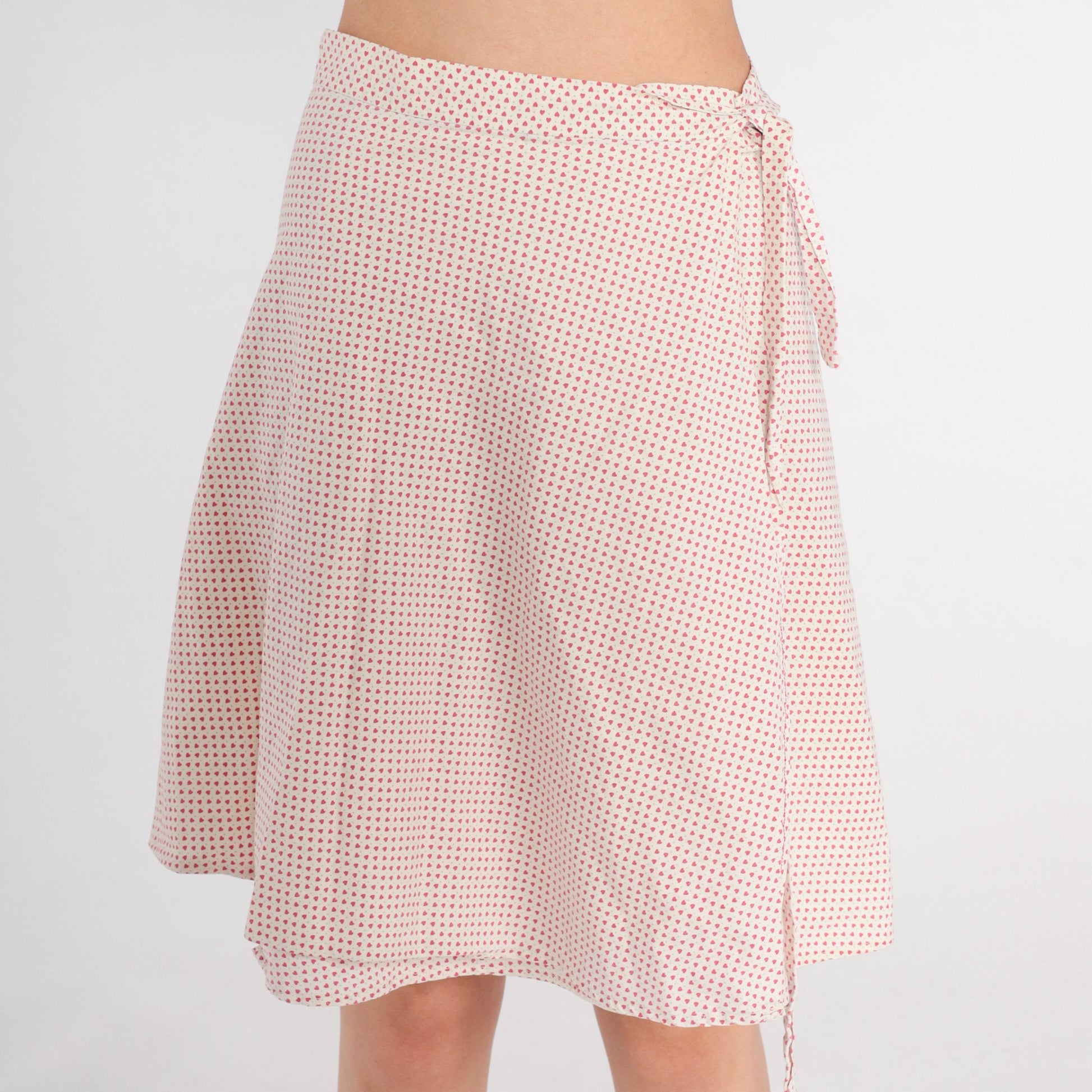 70s Wrap Skirt Heart Print Mini Skirt White Pink High Waisted Extra Small