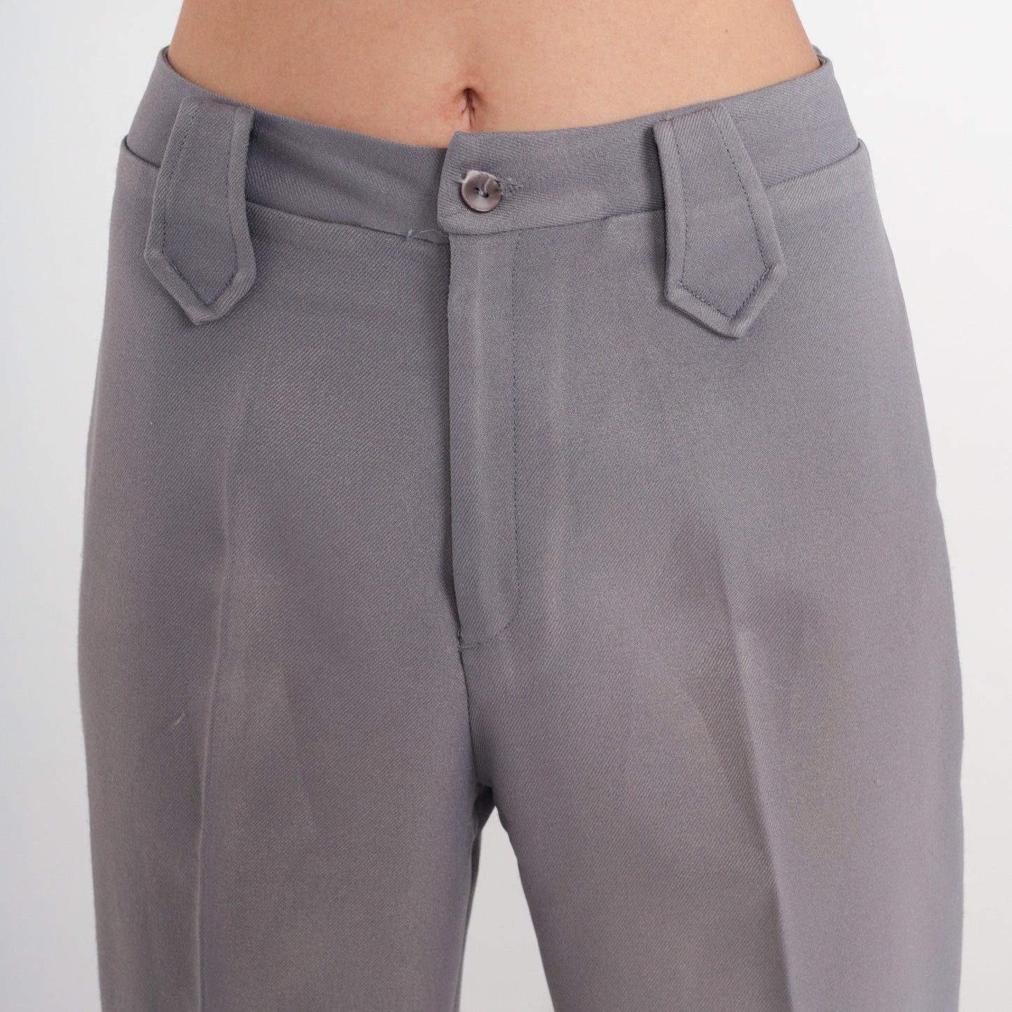70s Grey Flared Trousers High Waist Creased Leg Vintage Lasso Small