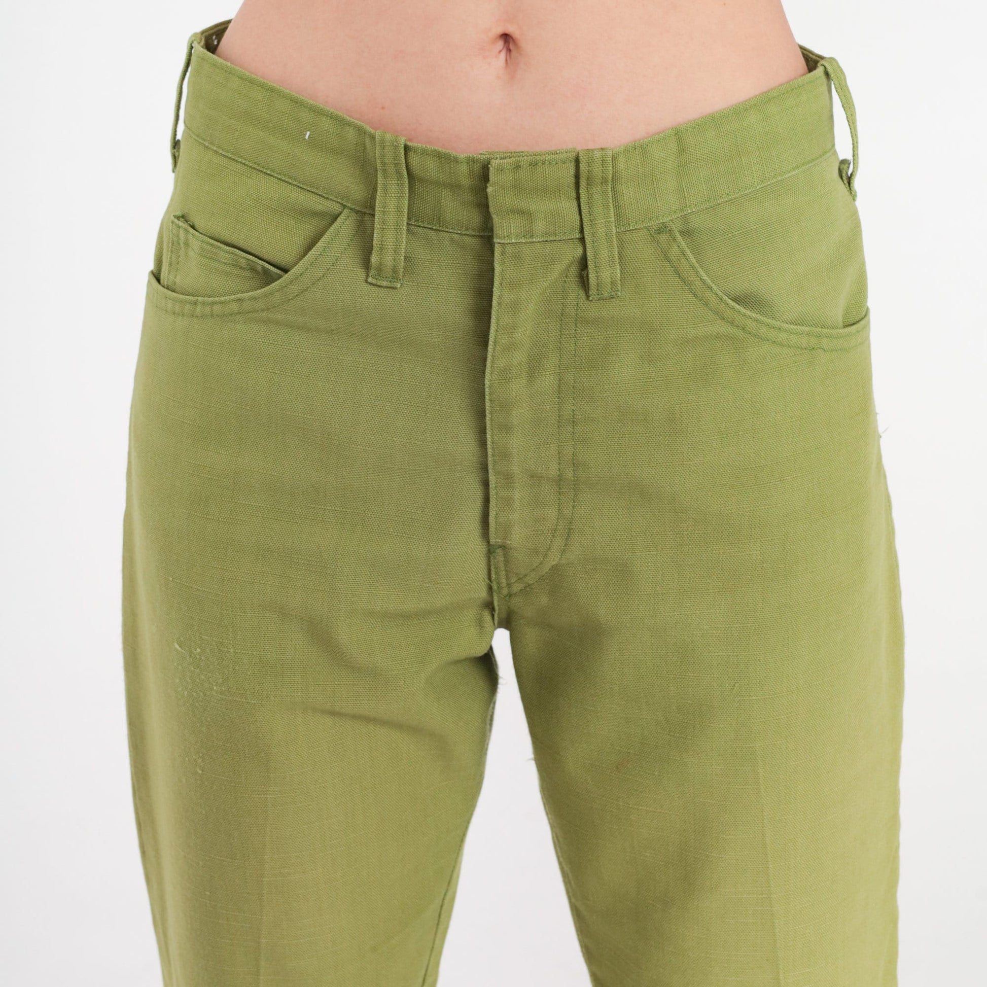 70s Green Tapered Trousers Mid Rise Creased Slacks Small