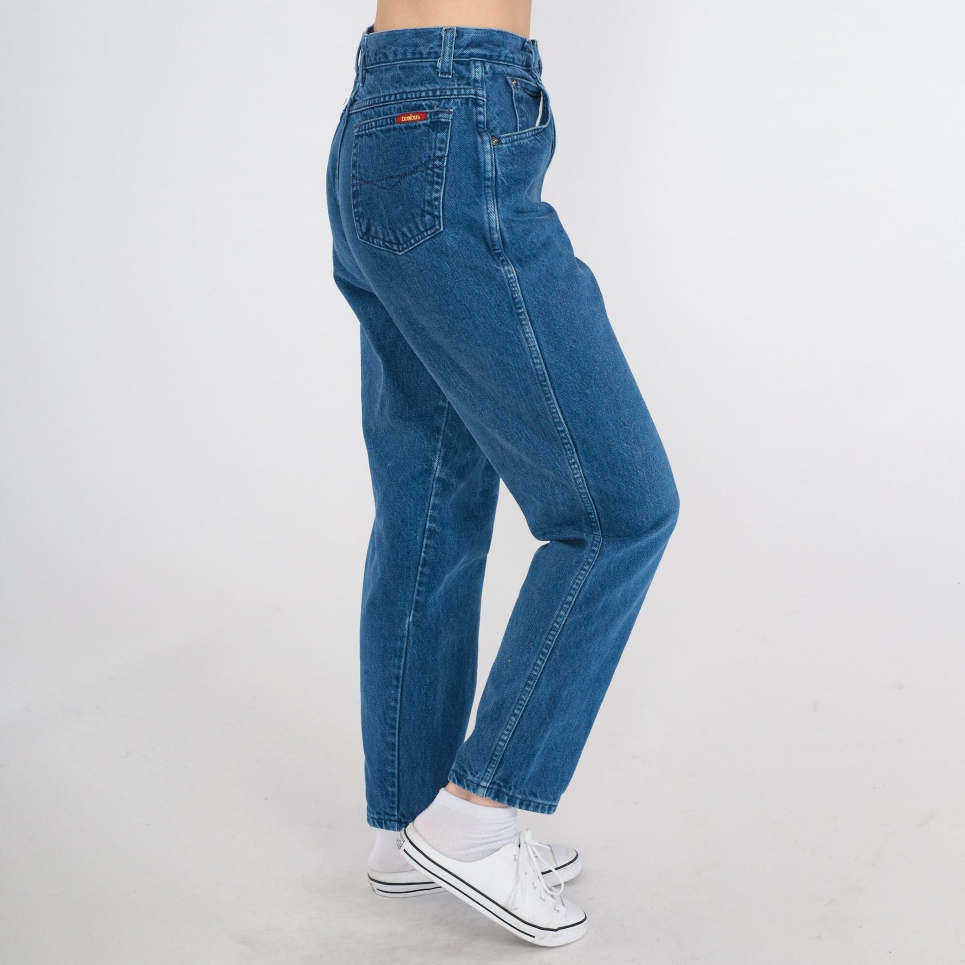 90s Bonjour Tapered Mom Jeans Dark Blue Denim Small
