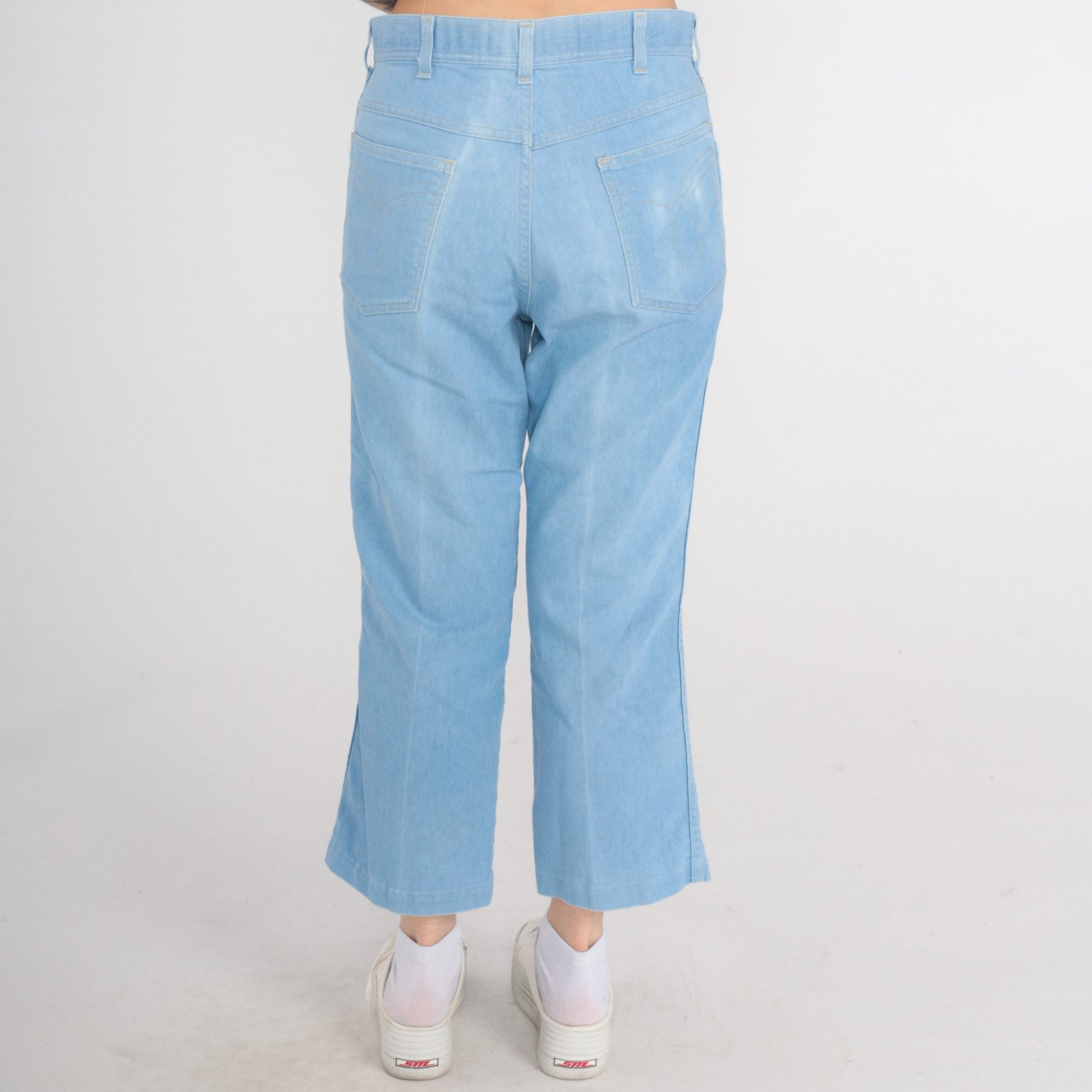 70s Bell Bottom Flared Jeans Men's 33 High Rise Denim Blue Medium