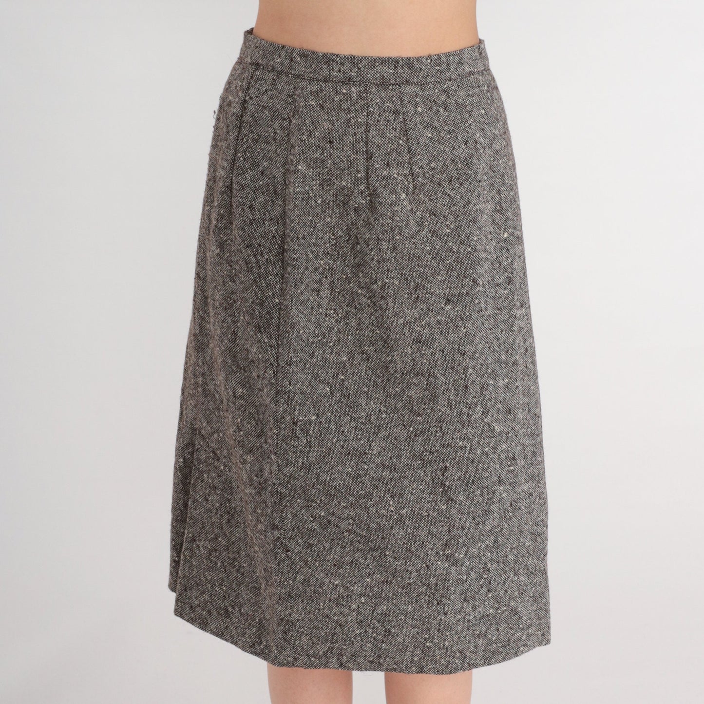 70s Grey Wool Midi Skirt High Waisted Pencil Small S
