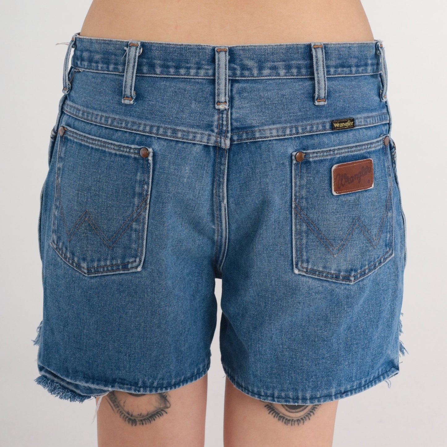 80s Wrangler High Waisted Denim Shorts Blue Frayed Cutoff XL
