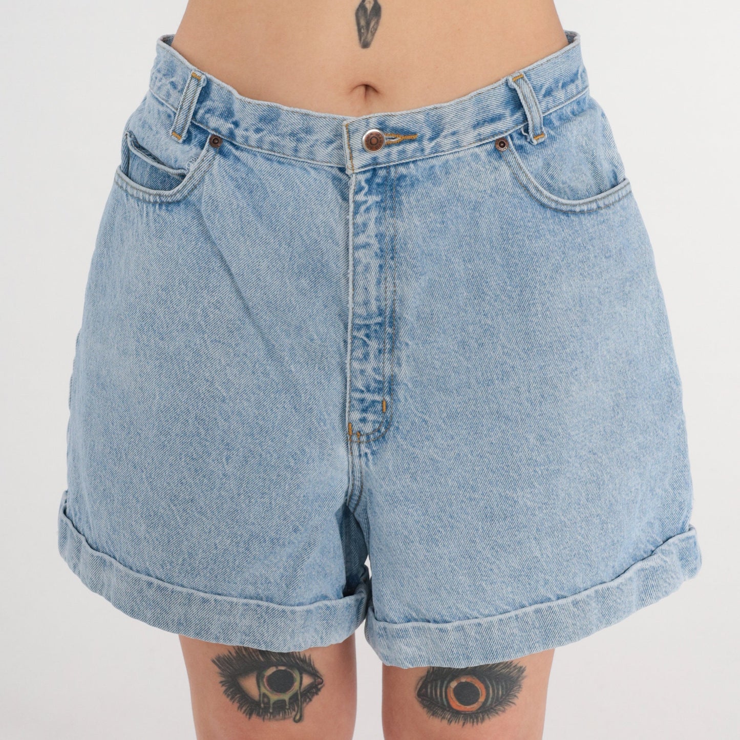 90s Sonoma Denim Shorts High Waist Cuffed Light Wash Blue Large