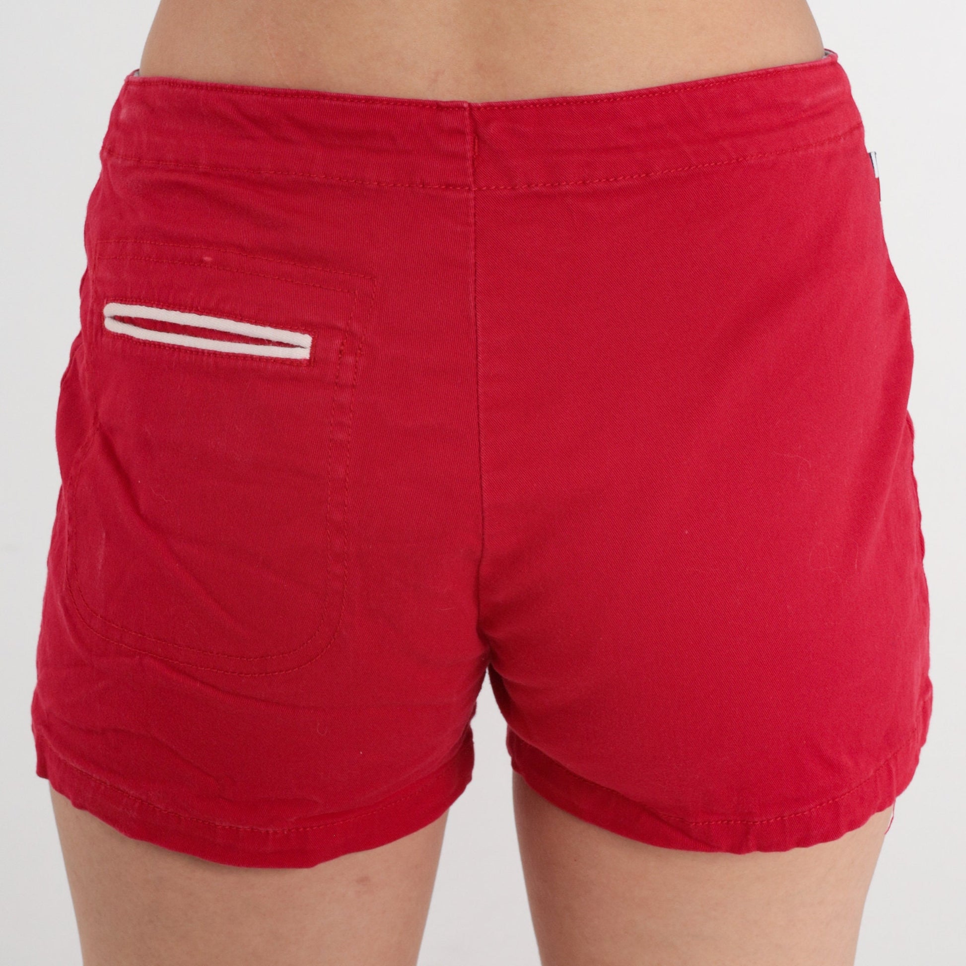90s Tommy Hilfiger Athletic Shorts Red Cotton Drawstring Extra Small