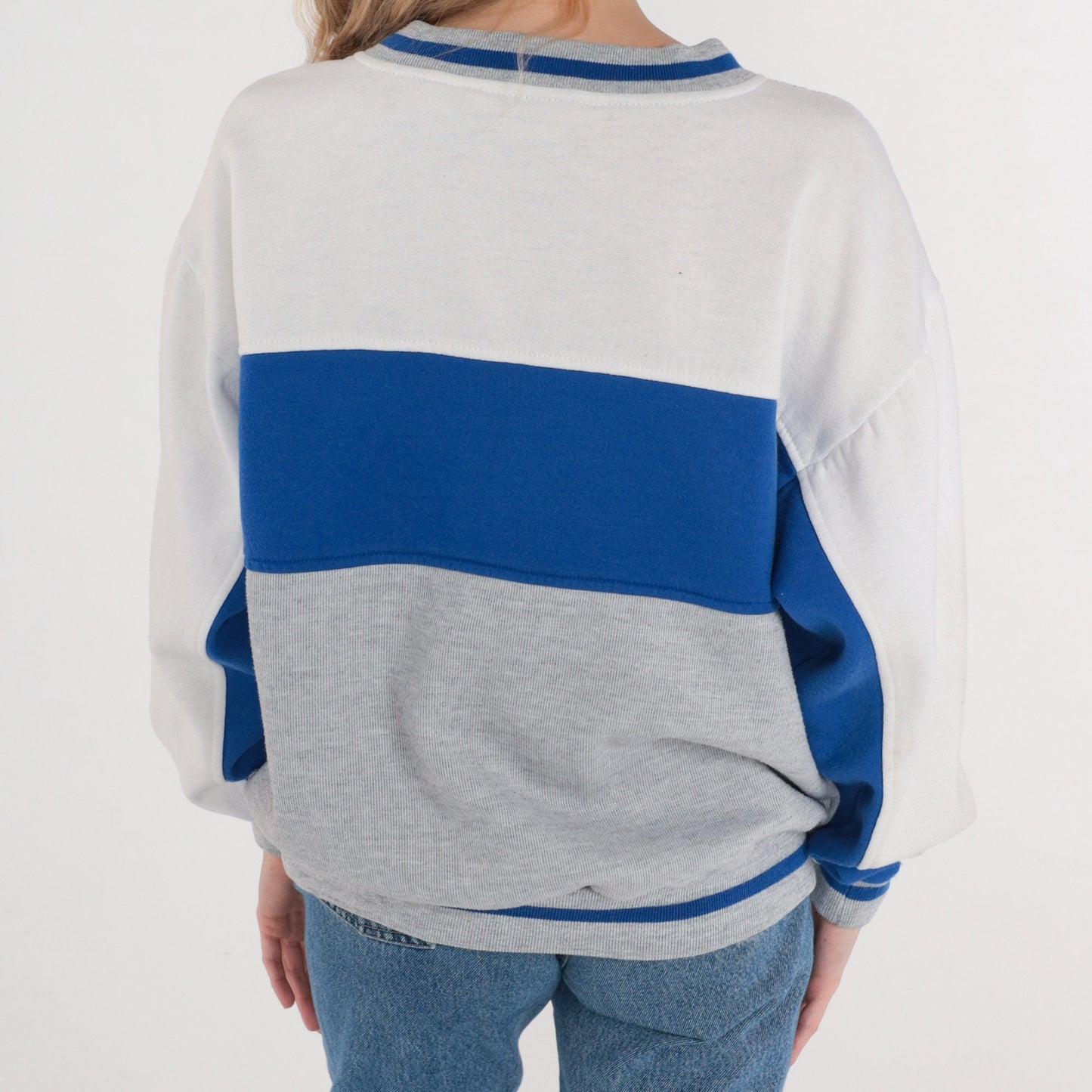 90s Pierre Cardin Color Block V-Neck Sweatshirt Blue Grey White Men's Large L