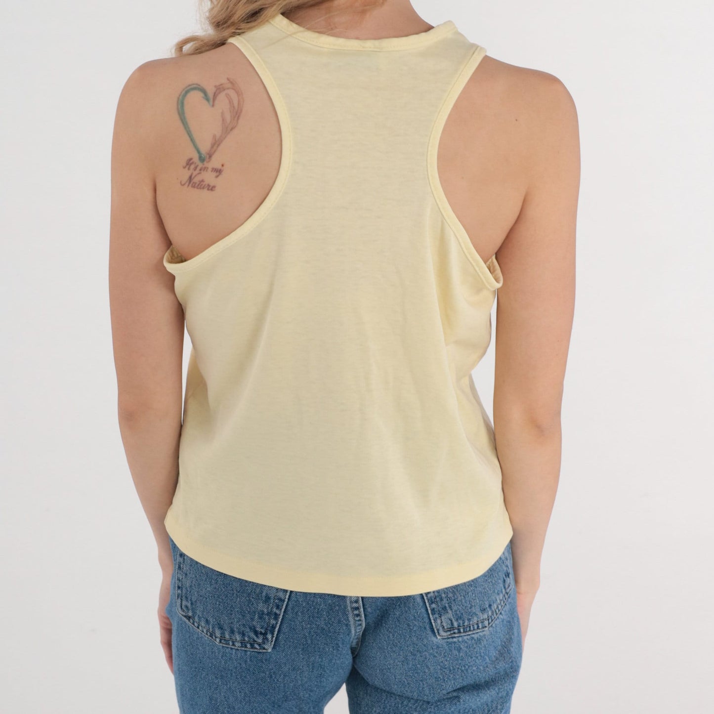 80s Pale Yellow Racerback Tank Top Cotton Blend Single Stitch Small