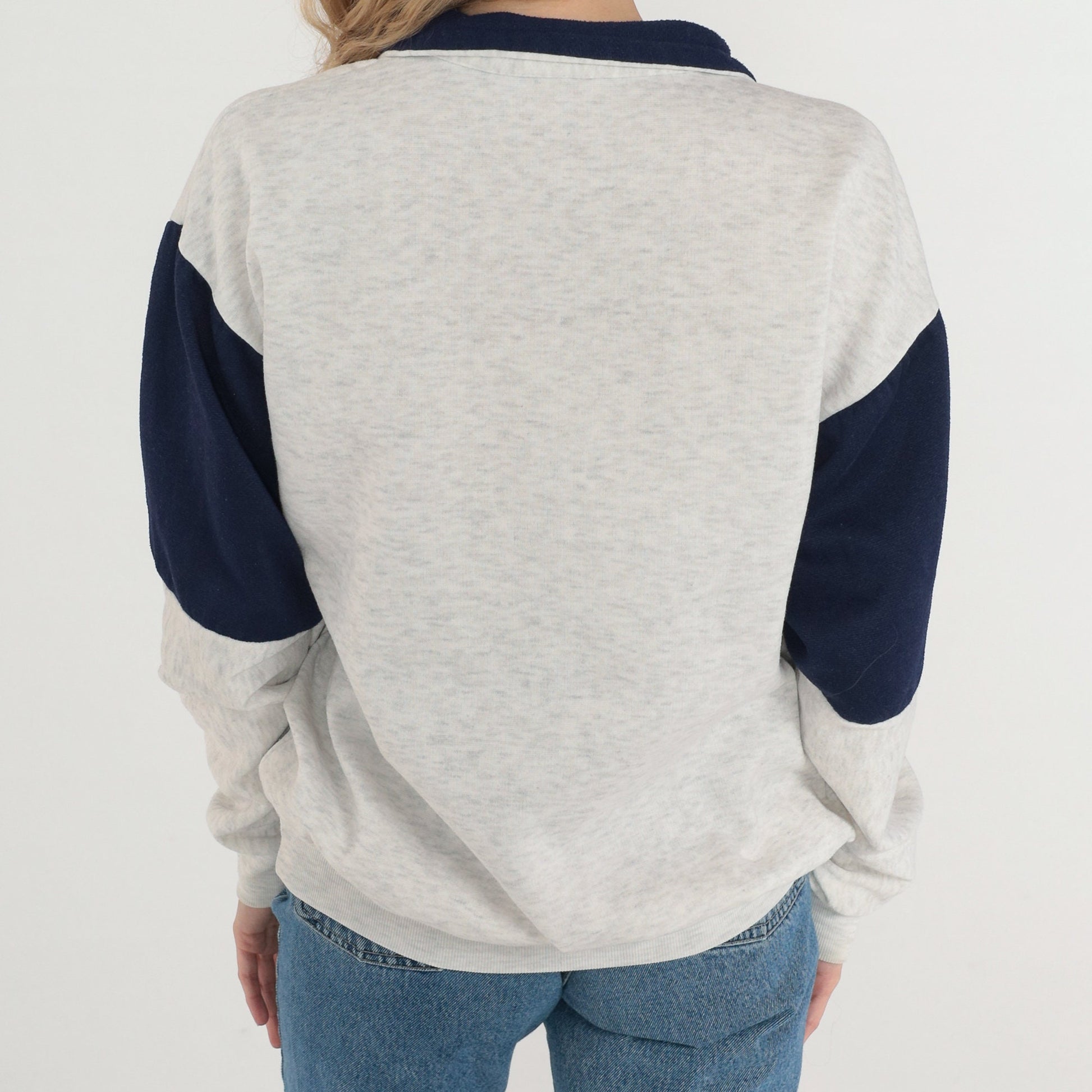 90s San Francisco Cable Car Quarter Zip Sweatshirt Heather Grey Blue Medium