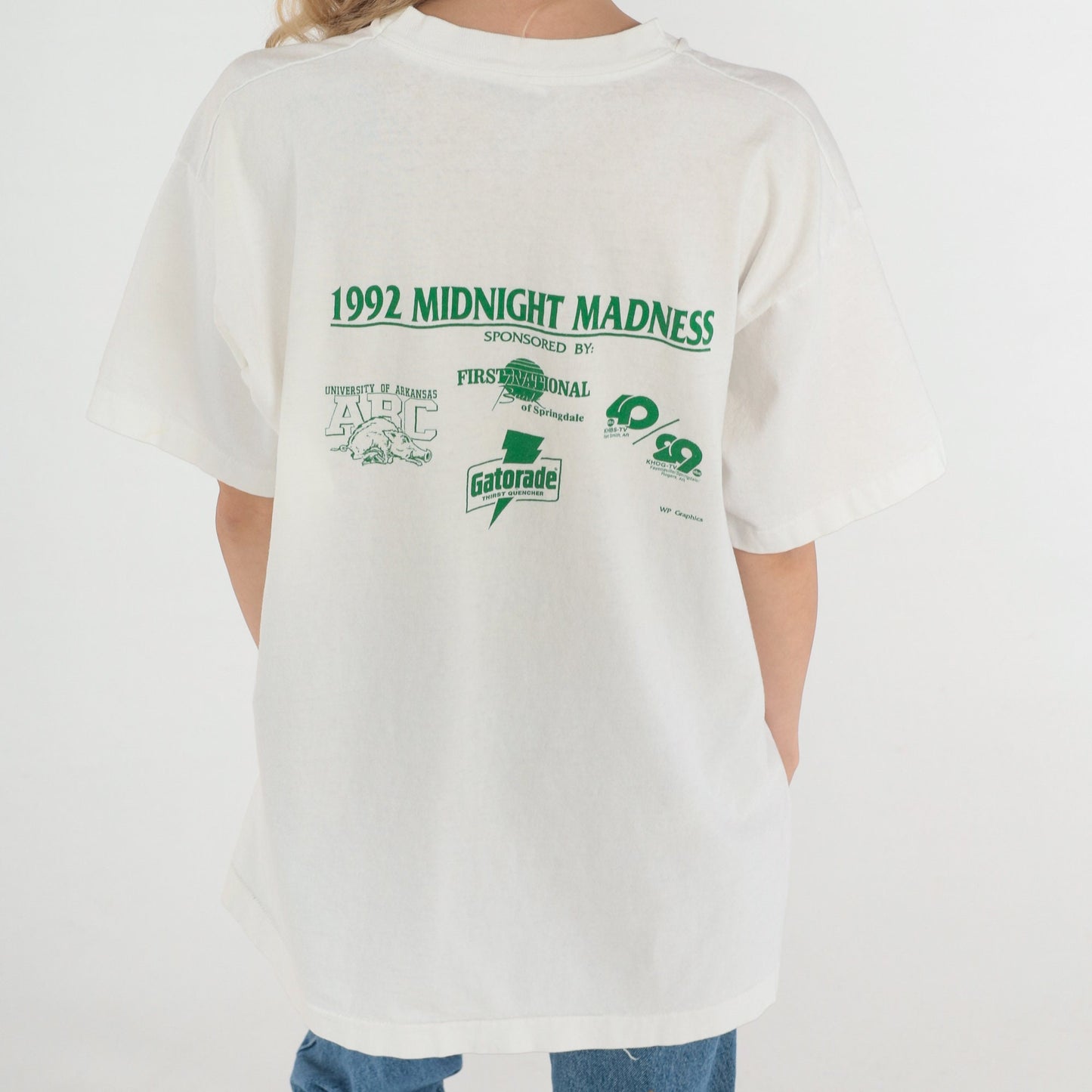 1992 Midnight Madness Arkansas Razorbacks Basketball T-Shirt White Graphic Tee XL