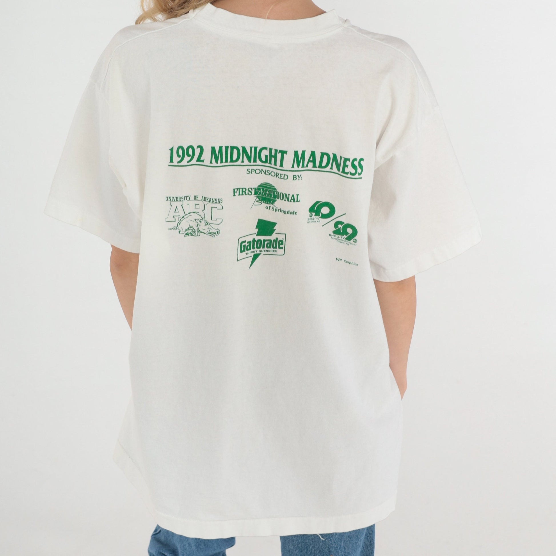 1992 Midnight Madness Arkansas Razorbacks Basketball T-Shirt White Graphic Tee XL