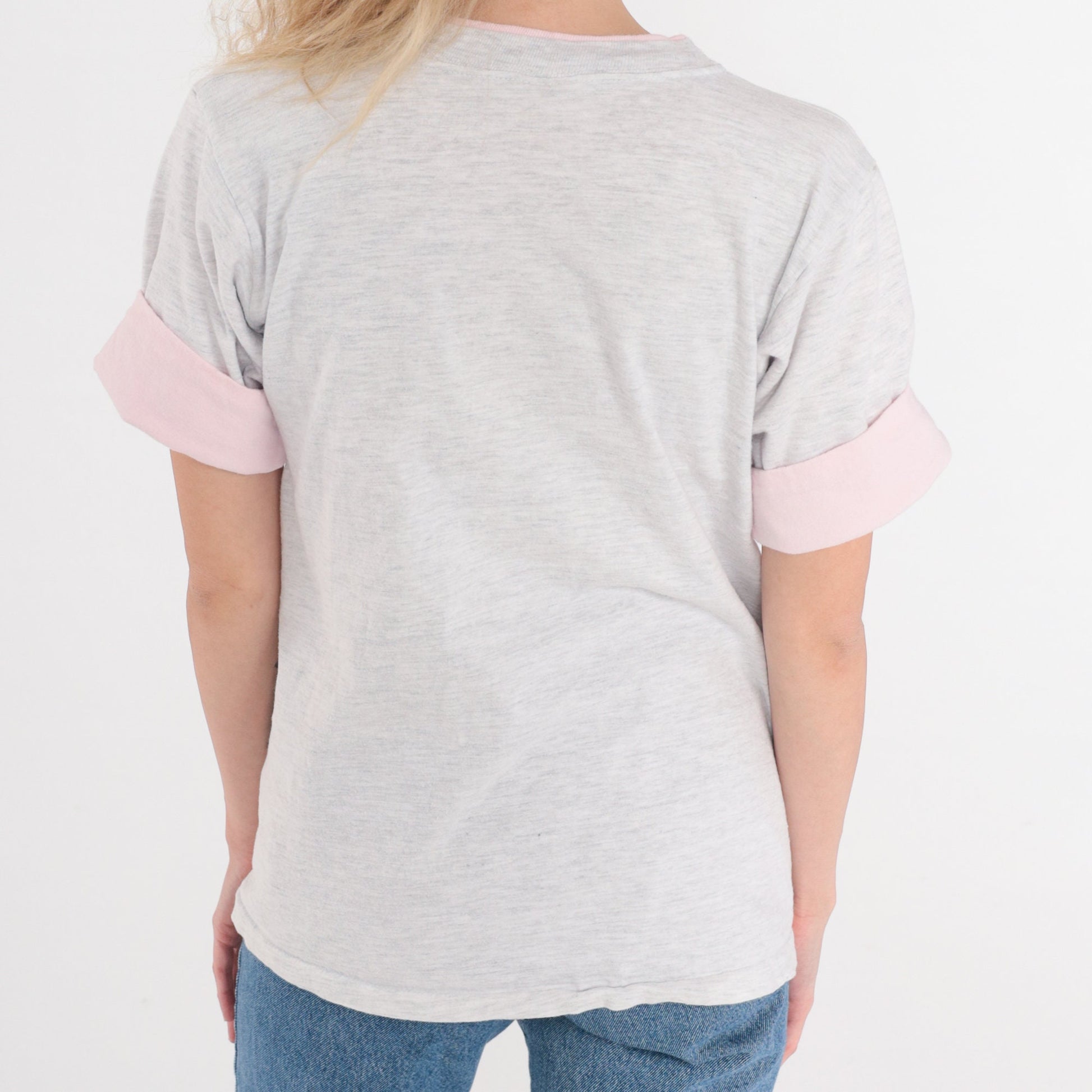 90s Seattle Mt Rainier Graphic T-Shirt Heather Grey Pink Cuff Small