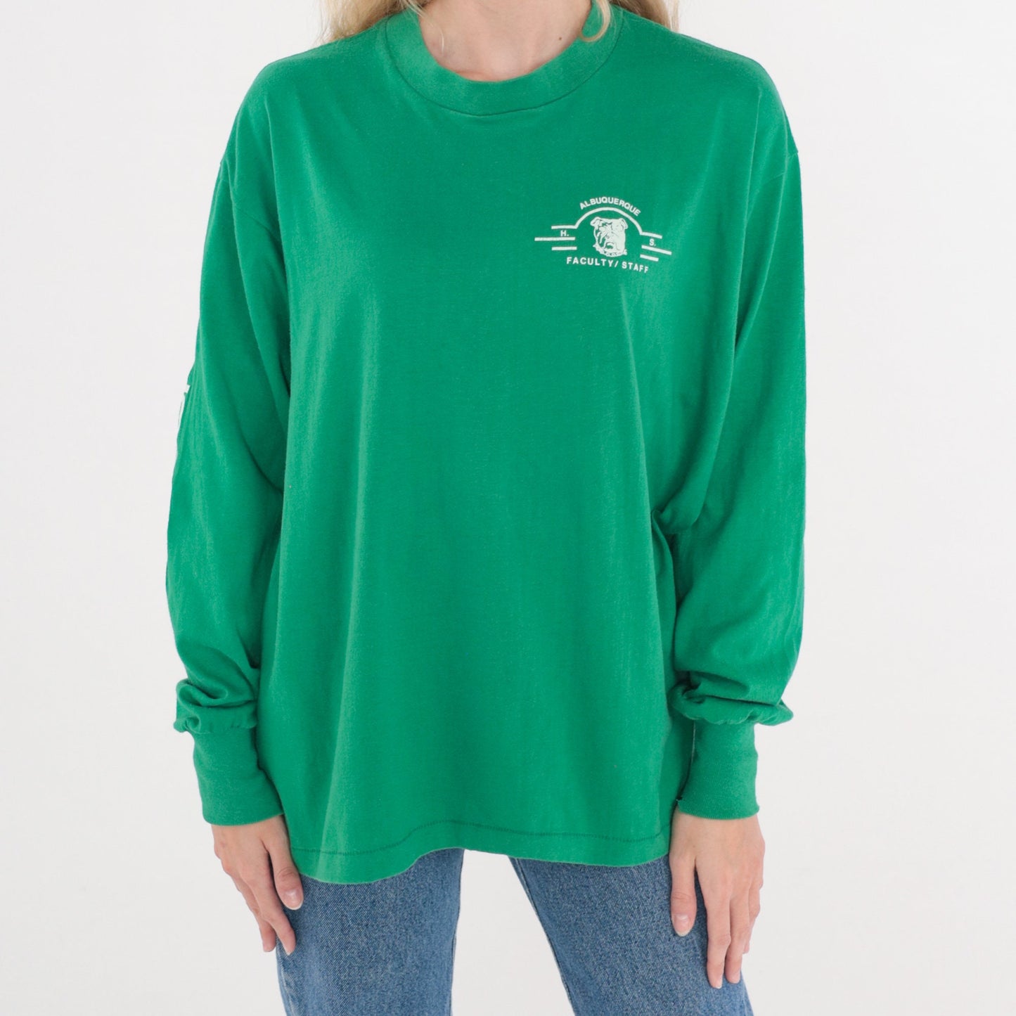 80s Albuquerque High School Bulldogs Faculty Long Sleeve Tee Green Large