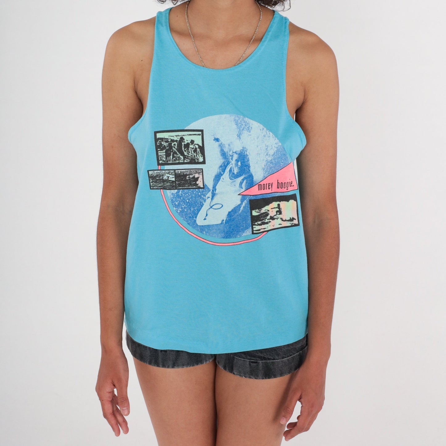 90s Morey Boogie Surfer Tank Top Blue Graphic Muscle Tee Medium