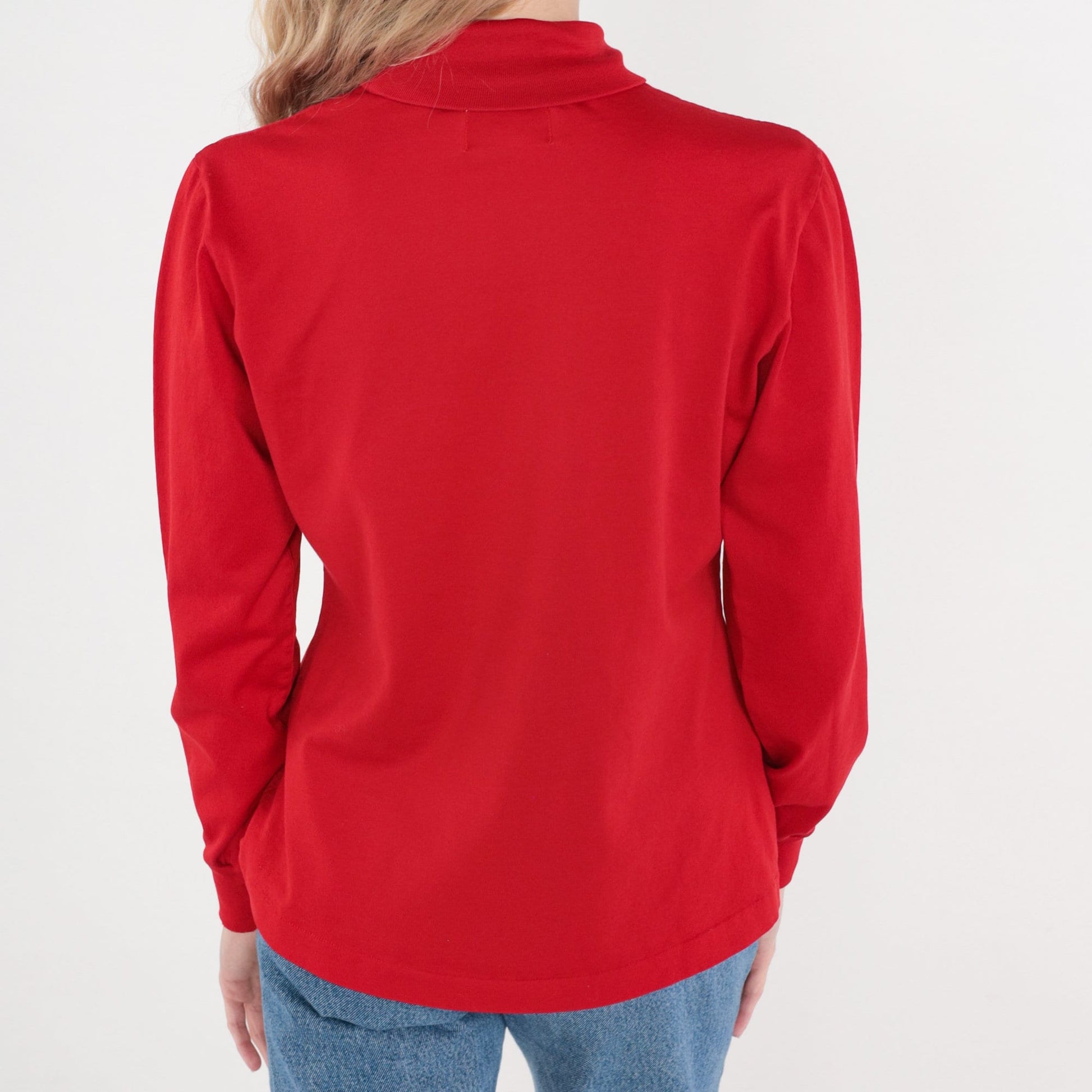 80s Red Turtleneck Long Sleeve Cotton Pullover Medium