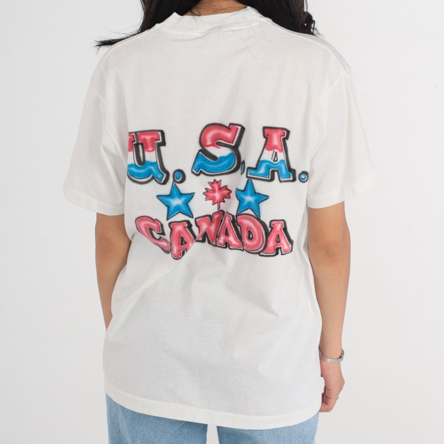 90s Niagara Falls Airbrush T-Shirt Rainbow Waterfall Graphic Tee White Large L