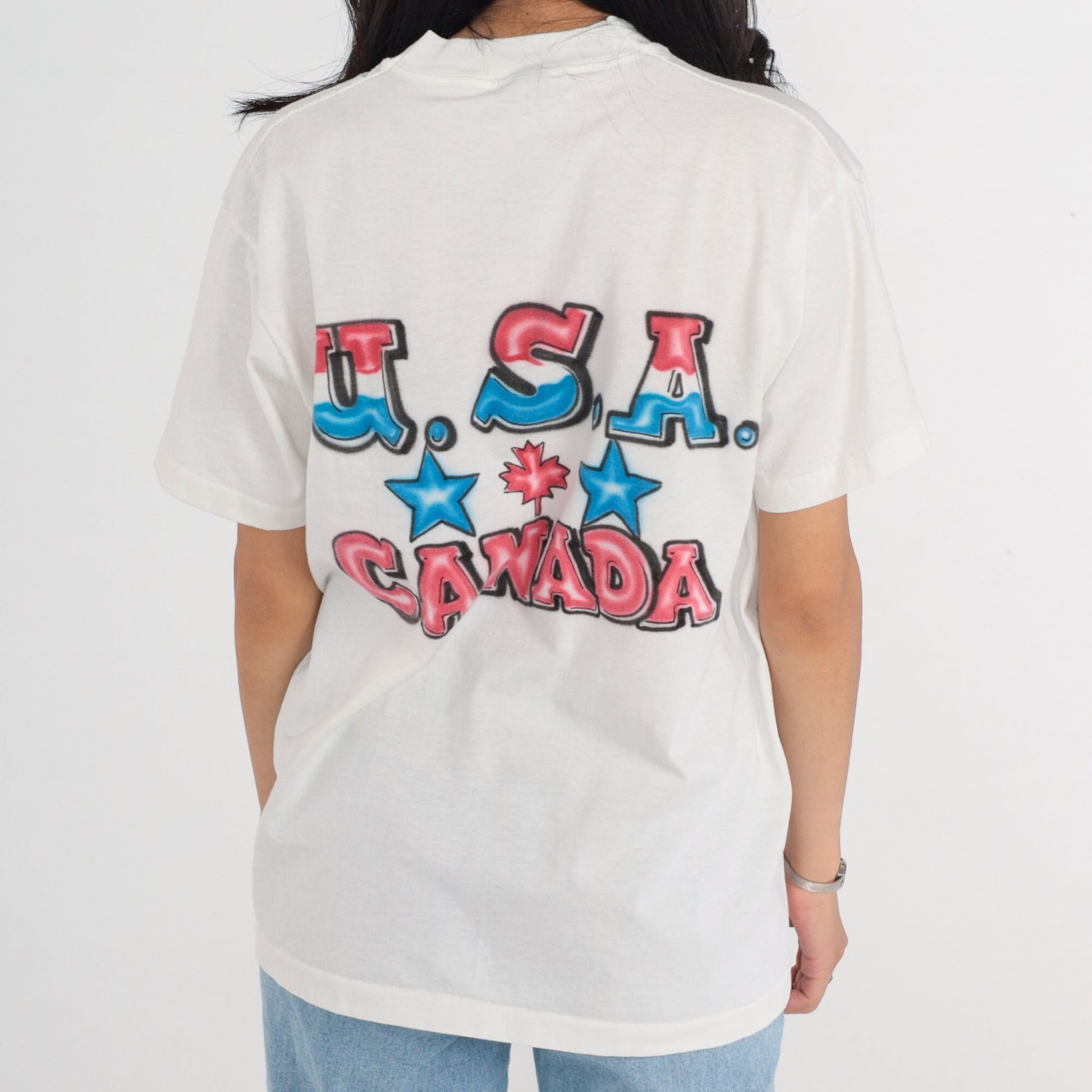 90s Niagara Falls Airbrush T-Shirt Rainbow Waterfall Graphic Tee White Large L