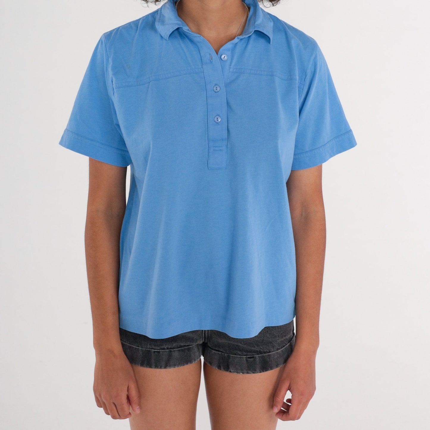 90s Blue Polo Shirt Cotton Blend Collared Short Sleeve Large L