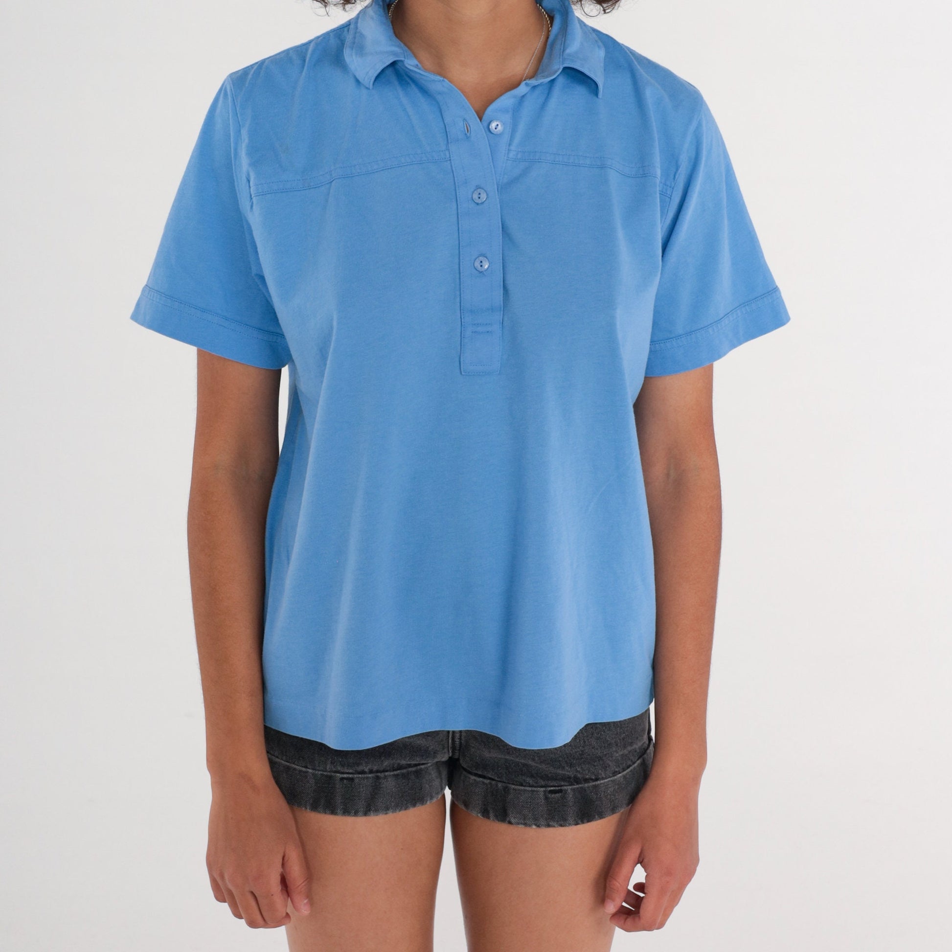 90s Blue Polo Shirt Cotton Blend Collared Short Sleeve Large L