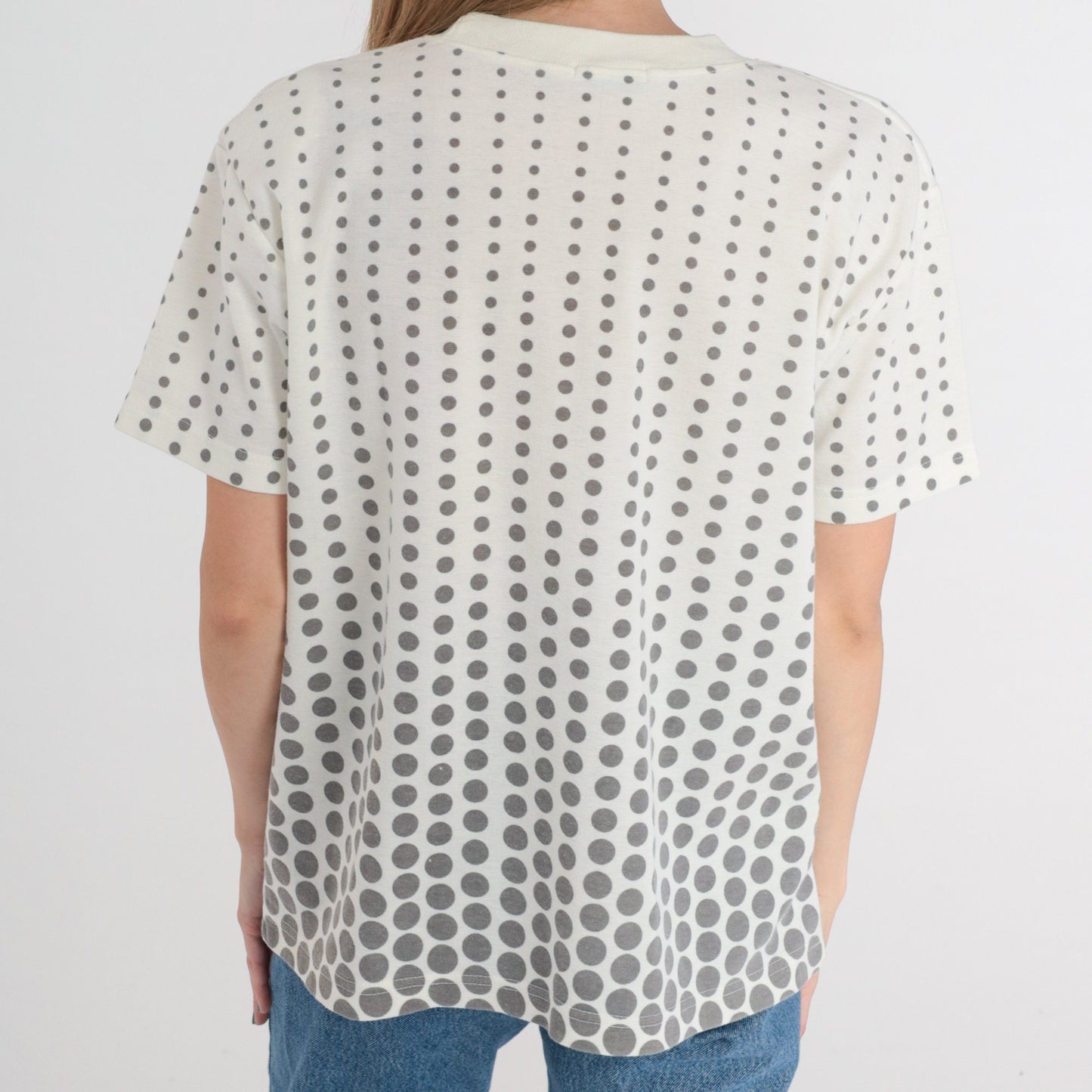 90s Floral Polka Dot Graphic Tee White Grey Cotton T-Shirt Large L