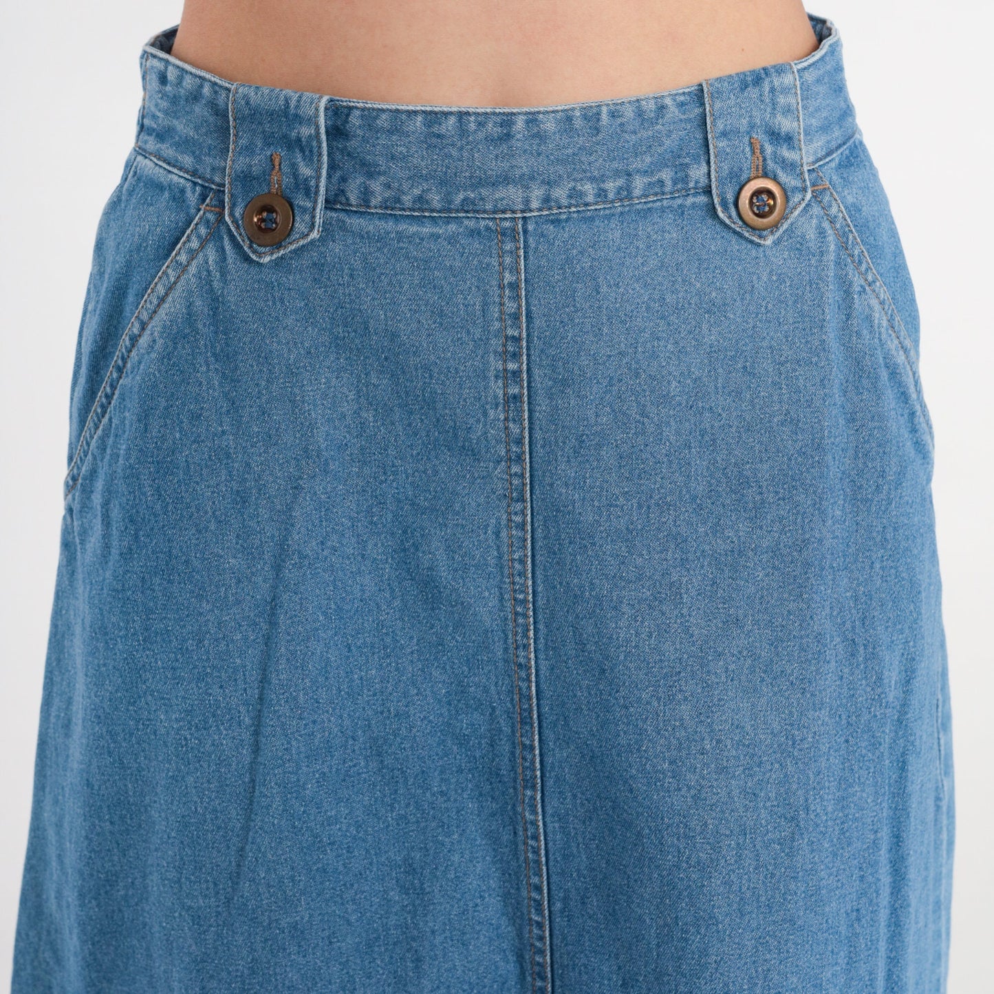 90s Chadwick's Denim Maxi Skirt High Waisted Blue A-Line Small
