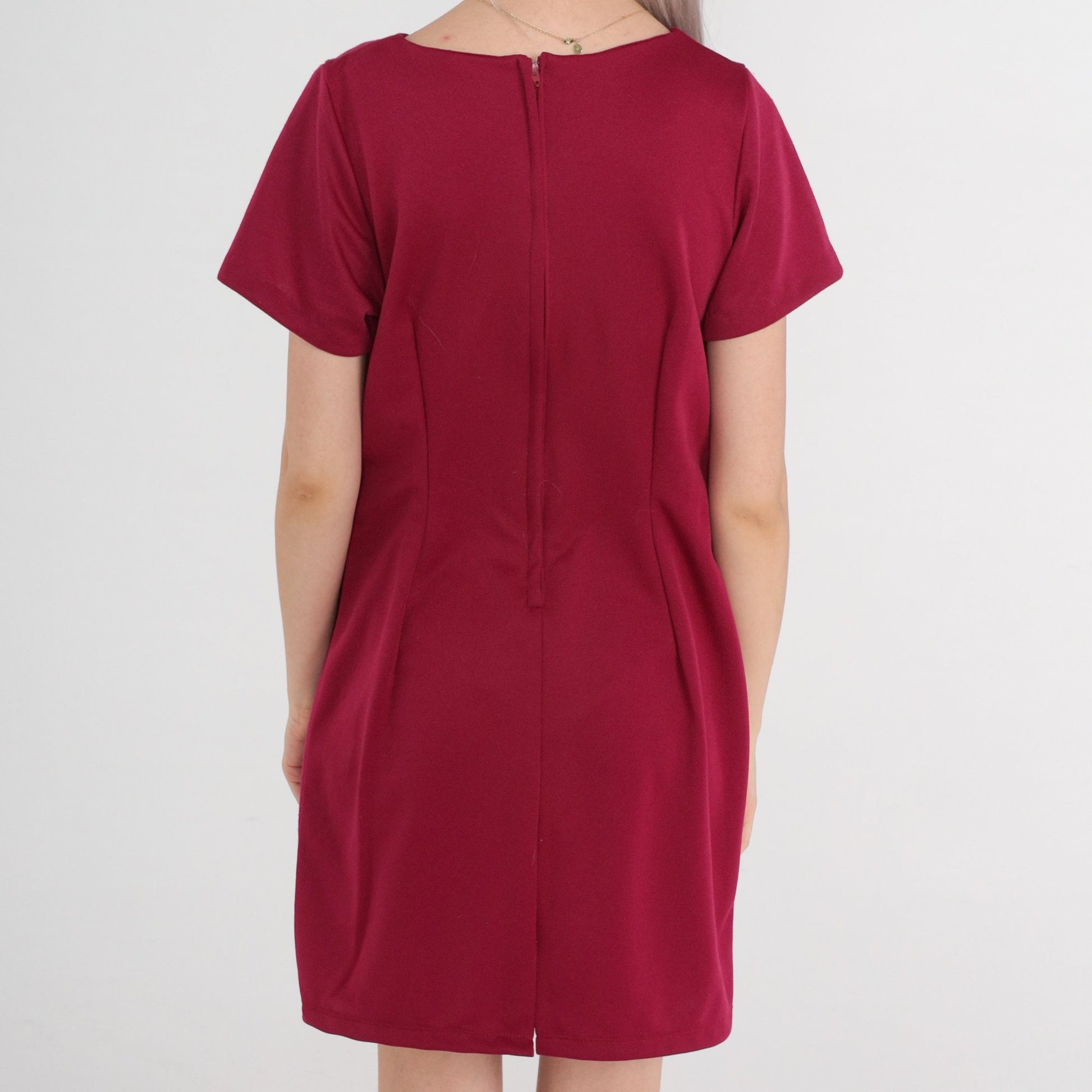 70s Raspberry Shift Dress Mini Length Short Sleeve Medium