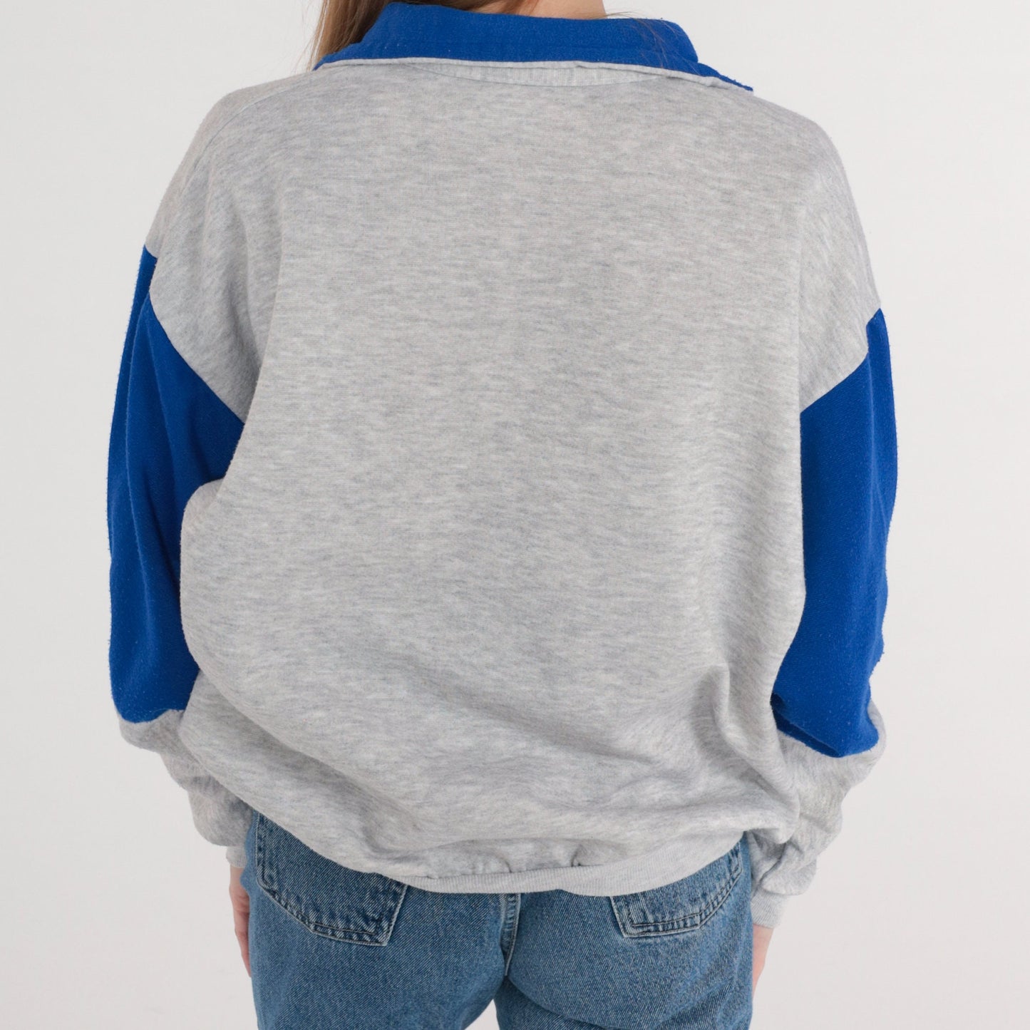 80s San Francisco Fisherman's Wharf Crab Graphic Sweatshirt Quarter Zip Grey Medium