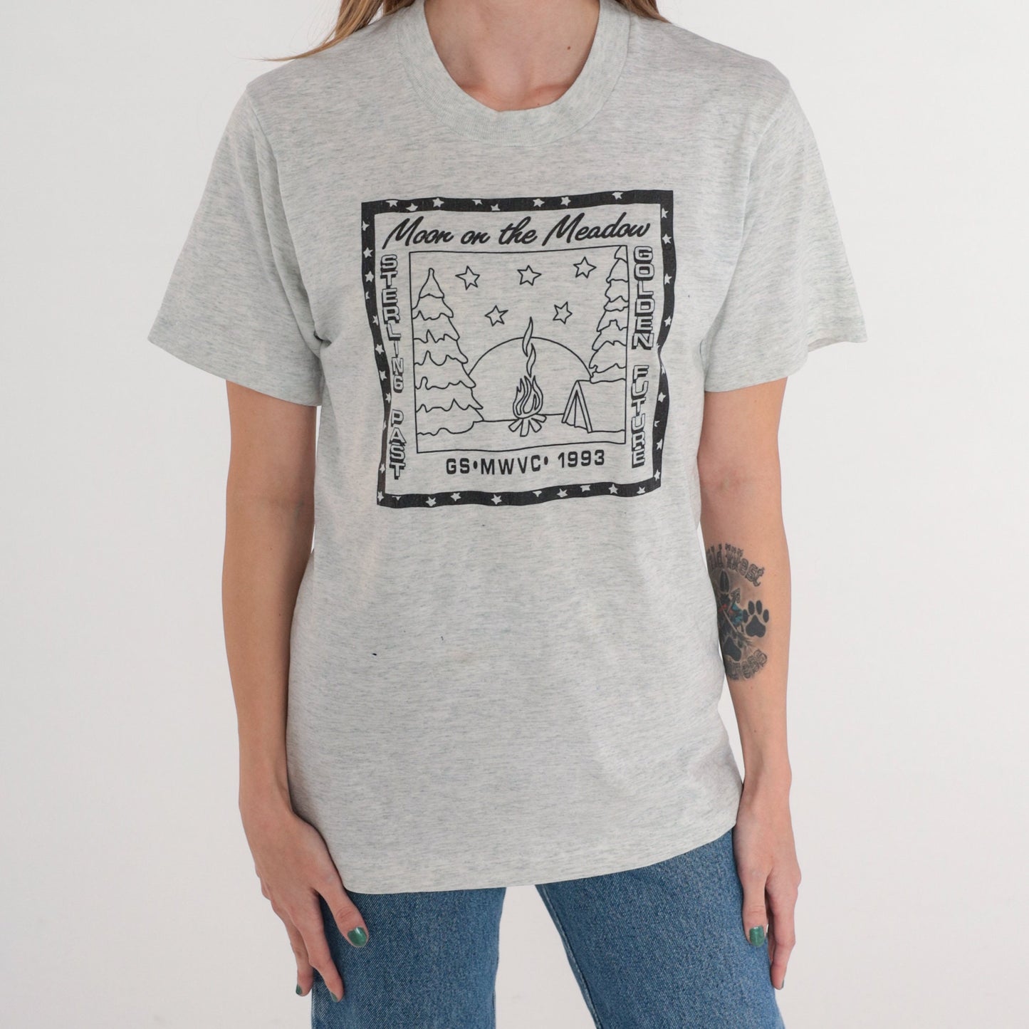 1993 Girl Scouts Moon on the Meadow Graphic Tee Grey Small