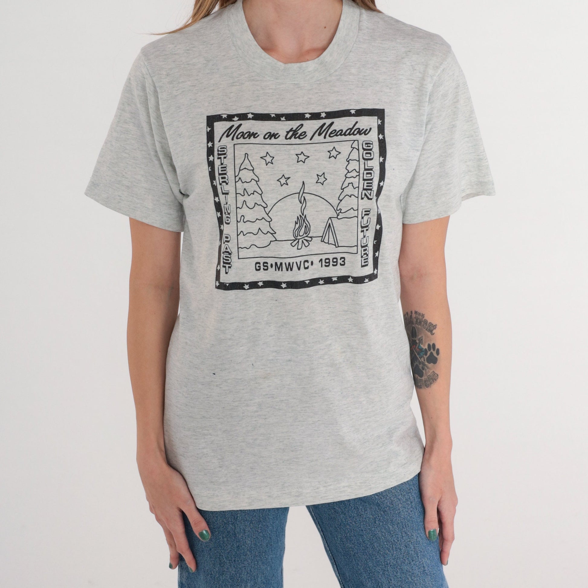 1993 Girl Scouts Moon on the Meadow Graphic Tee Grey Small