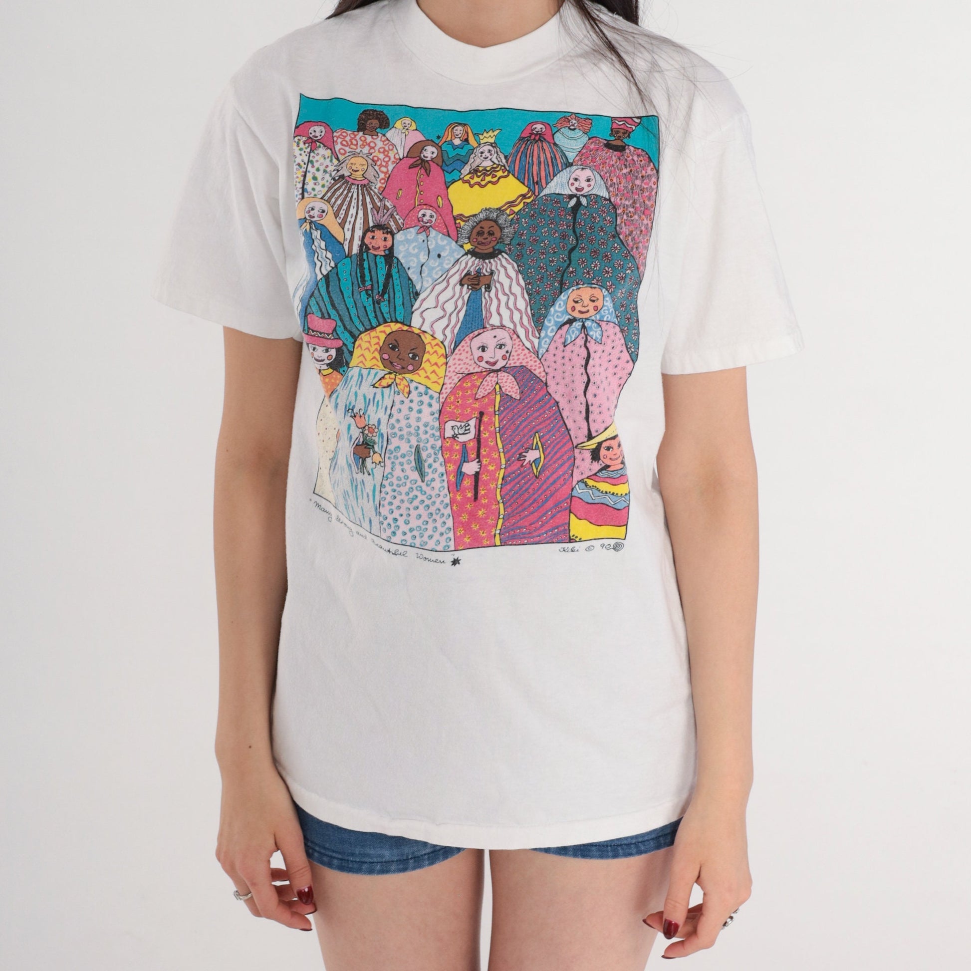 90s Kiki Suarez Many Strong and Beautiful Women Graphic Tee White Cotton Small
