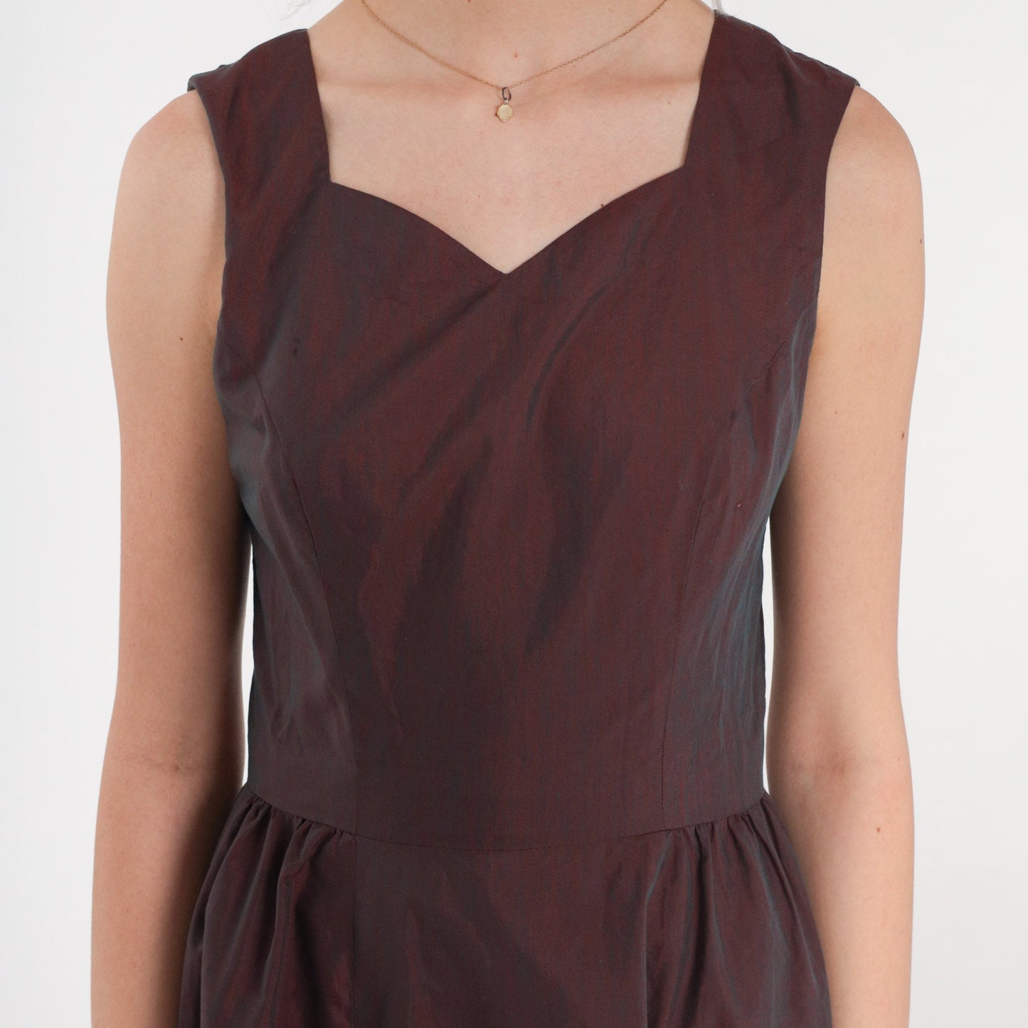 60s Iridescent Purple Mini Dress Sweetheart Neckline Pleated Sleeveless XS