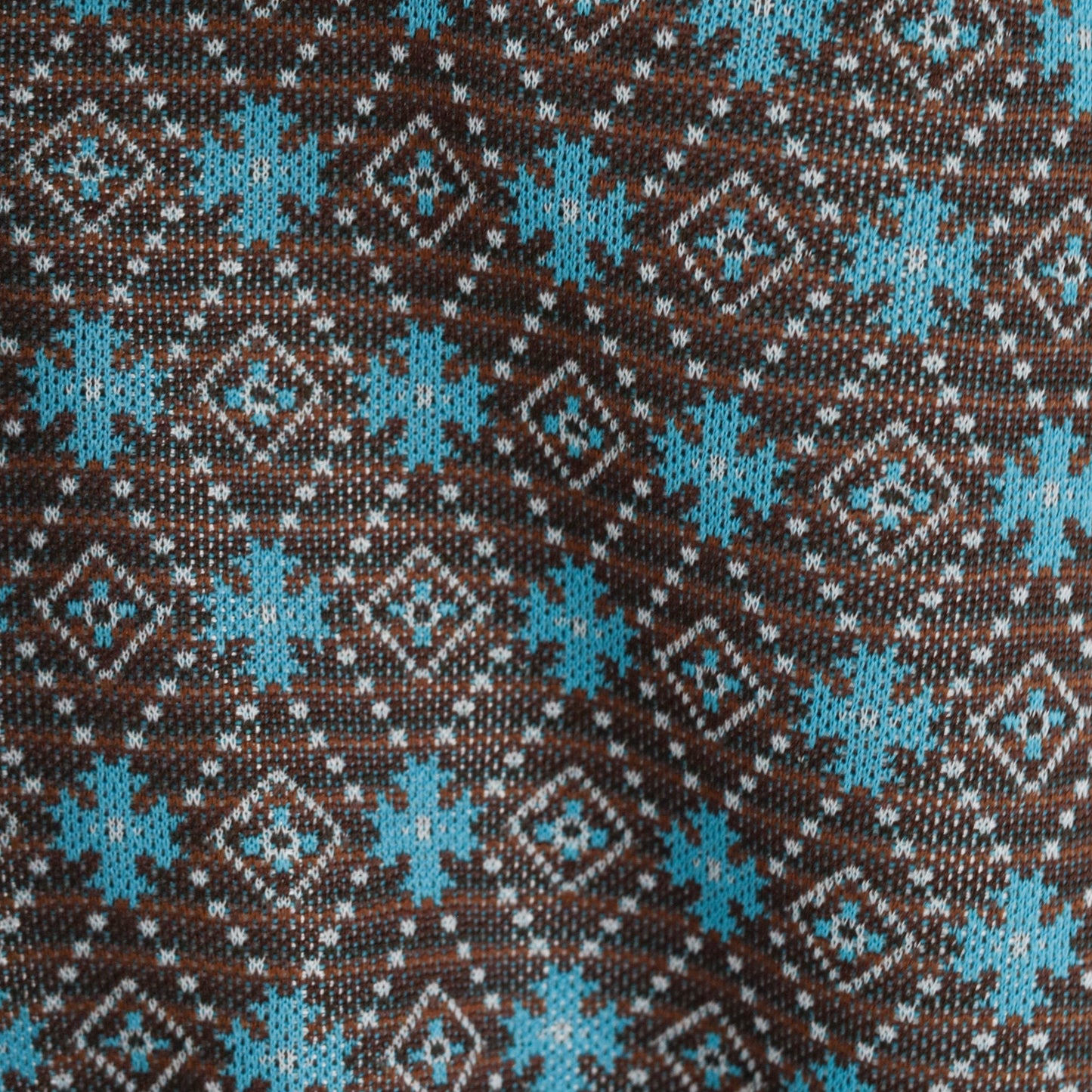 70s Disco Shirt Geometric Tile Print Zip Up Wing Collar Brown Blue Striped Large