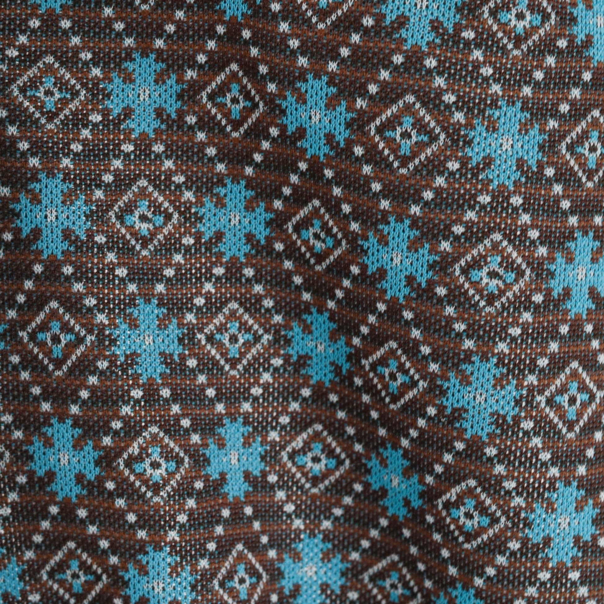 70s Disco Shirt Geometric Tile Print Zip Up Wing Collar Brown Blue Striped Large