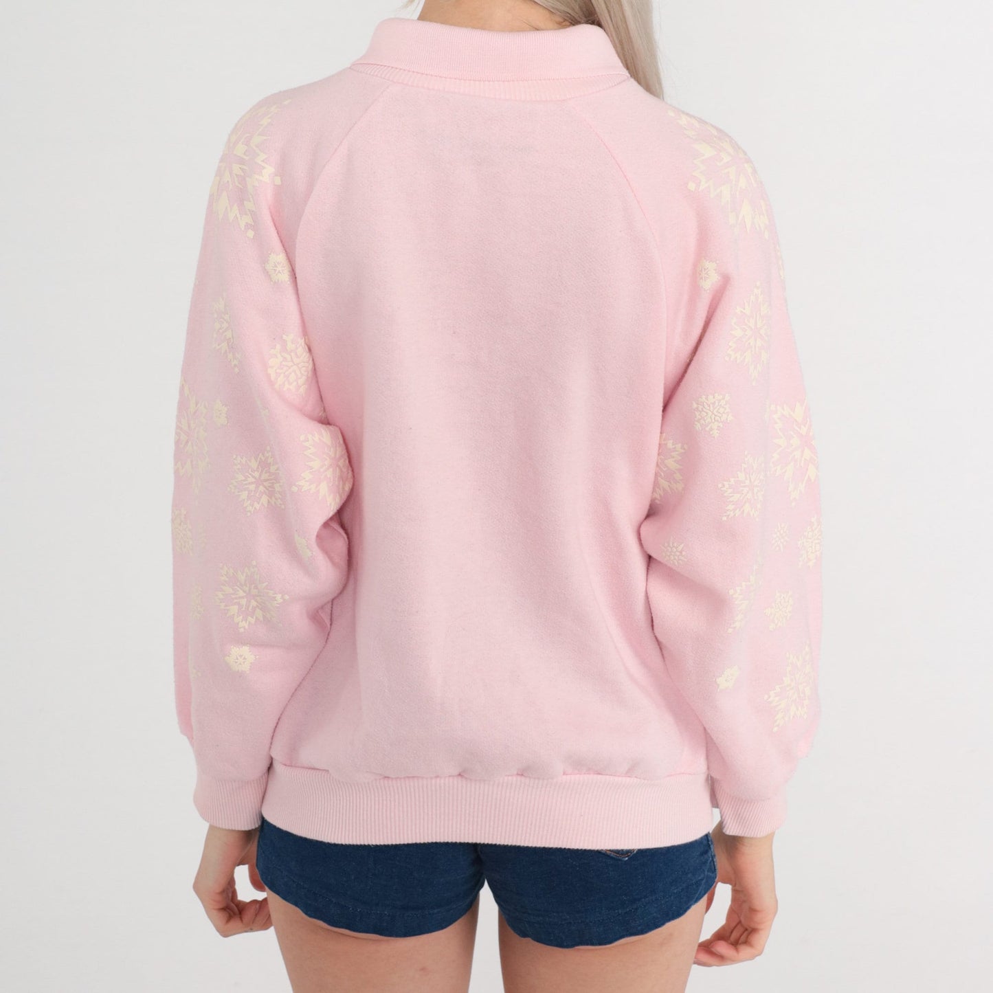 90s Gitano Snowflake Raglan Sweatshirt Baby Pink Collared Medium M