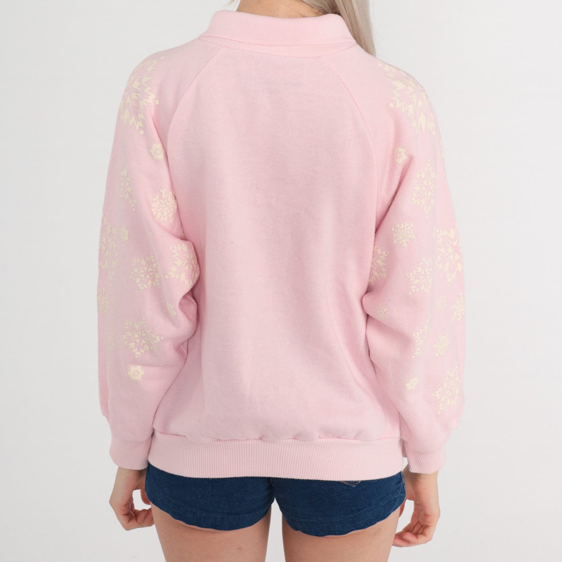 90s Gitano Snowflake Raglan Sweatshirt Baby Pink Collared Medium M