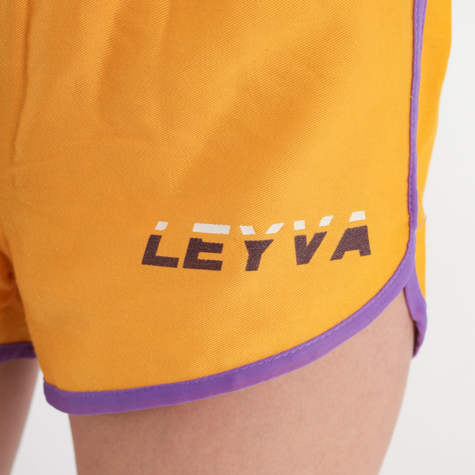 80s Leyva Yellow Dolphin Shorts Purple Ringer Trim Extra Small